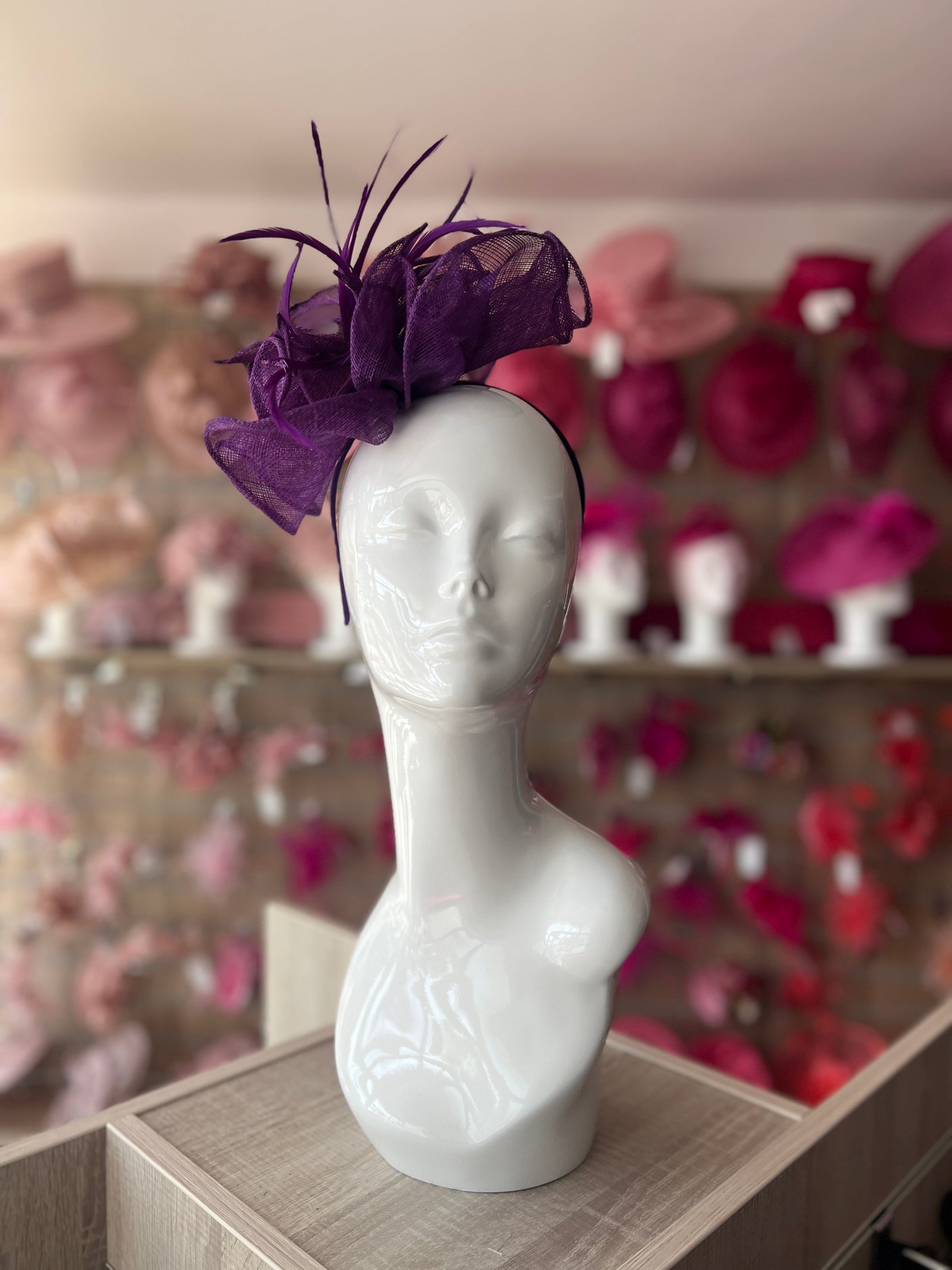 Fluted Sinamay Flower Cadbury Purple Fascinator Headband-Fascinators Direct