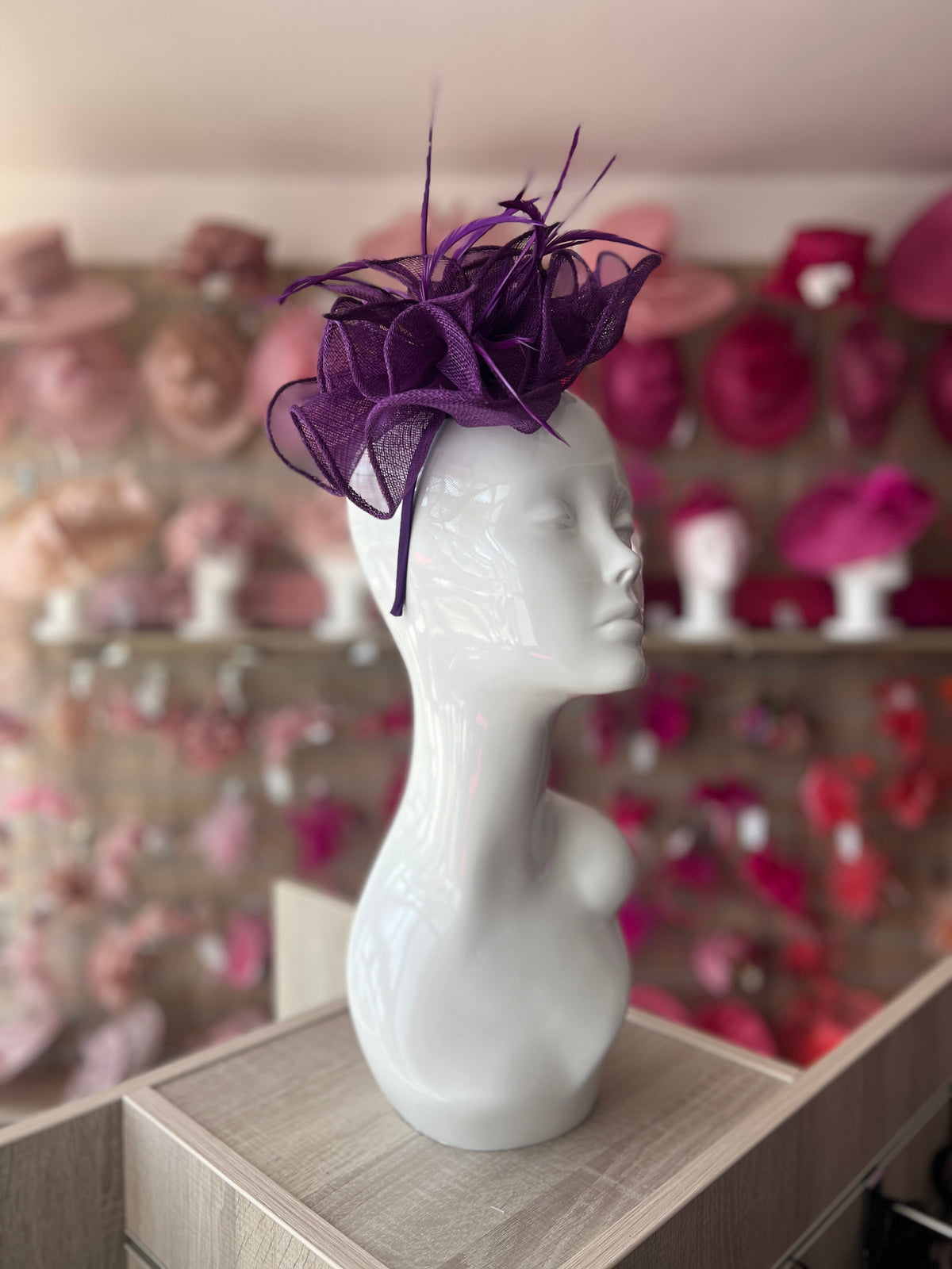 Fluted Sinamay Flower Cadbury Purple Fascinator Headband-Fascinators Direct