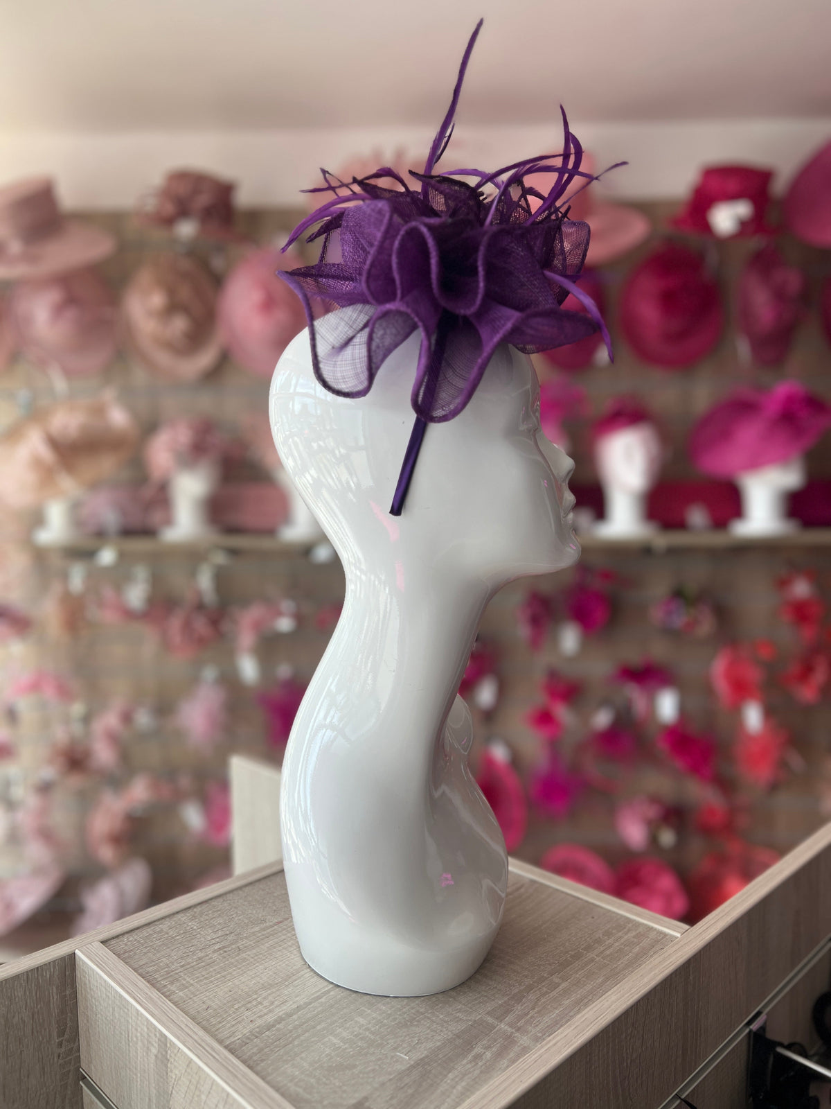Fluted Sinamay Flower Cadbury Purple Fascinator Headband-Fascinators Direct