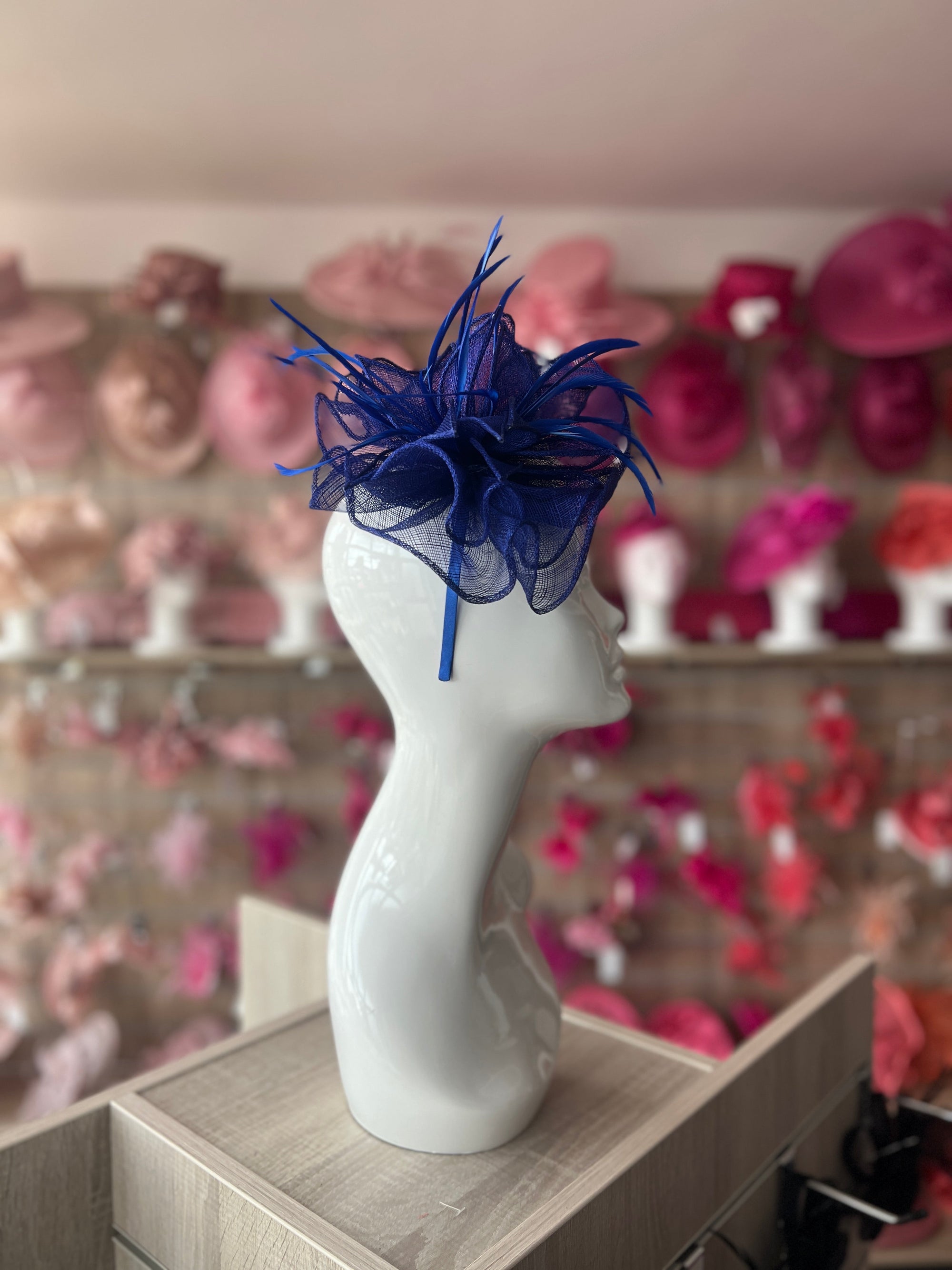 Fluted Sinamay Flower Cobalt Royal Blue Fascinator Headband-Fascinators Direct