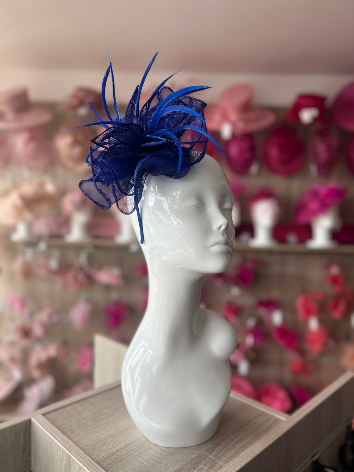 Fluted Sinamay Flower Cobalt Royal Blue Fascinator Headband-Fascinators Direct