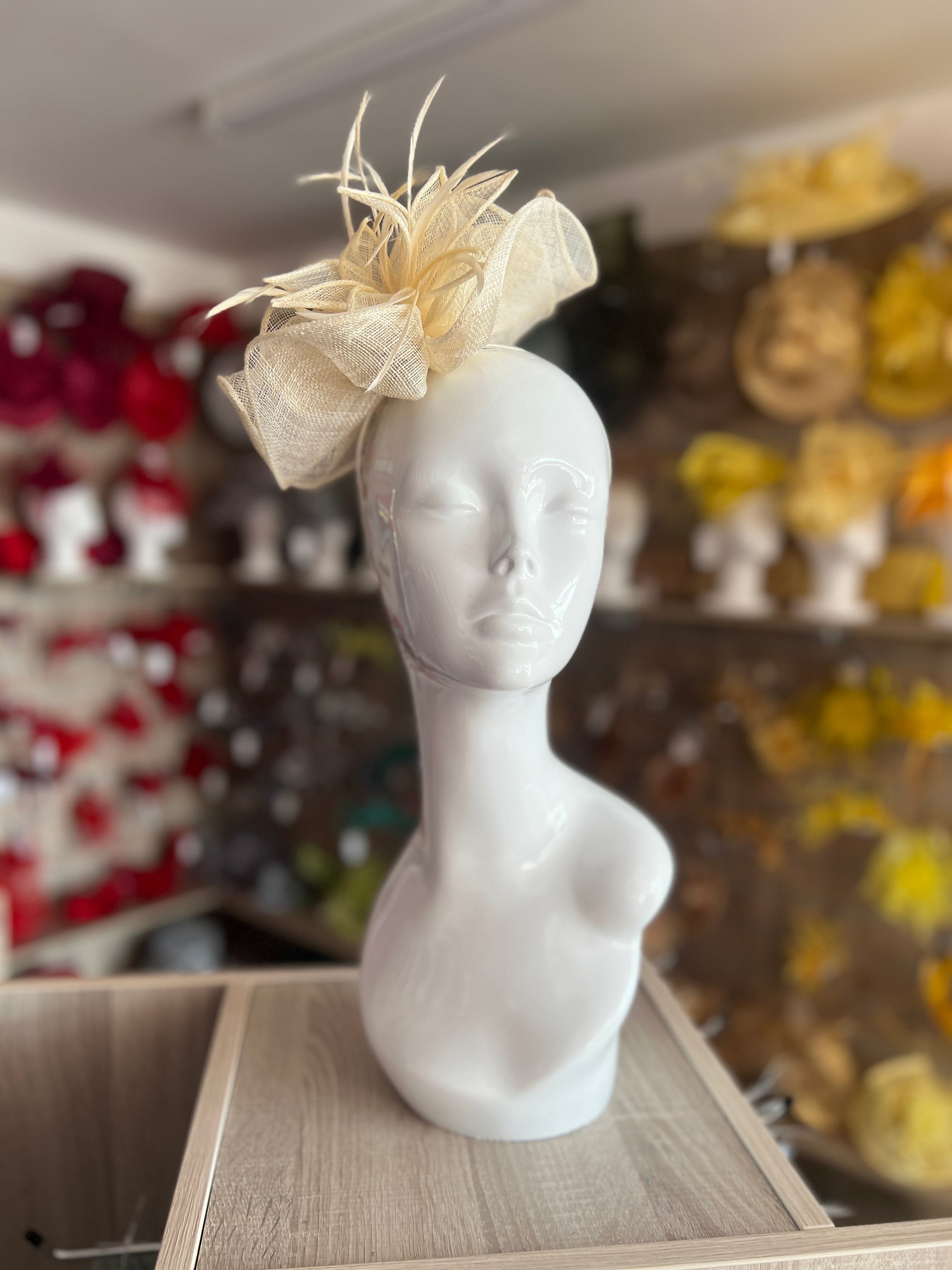 Fluted Sinamay Flower Ivory Cream Fascinator Headband-Fascinators Direct