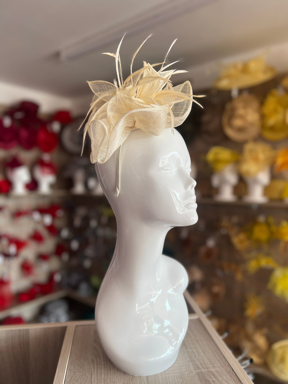 Fluted Sinamay Flower Ivory Cream Fascinator Headband-Fascinators Direct