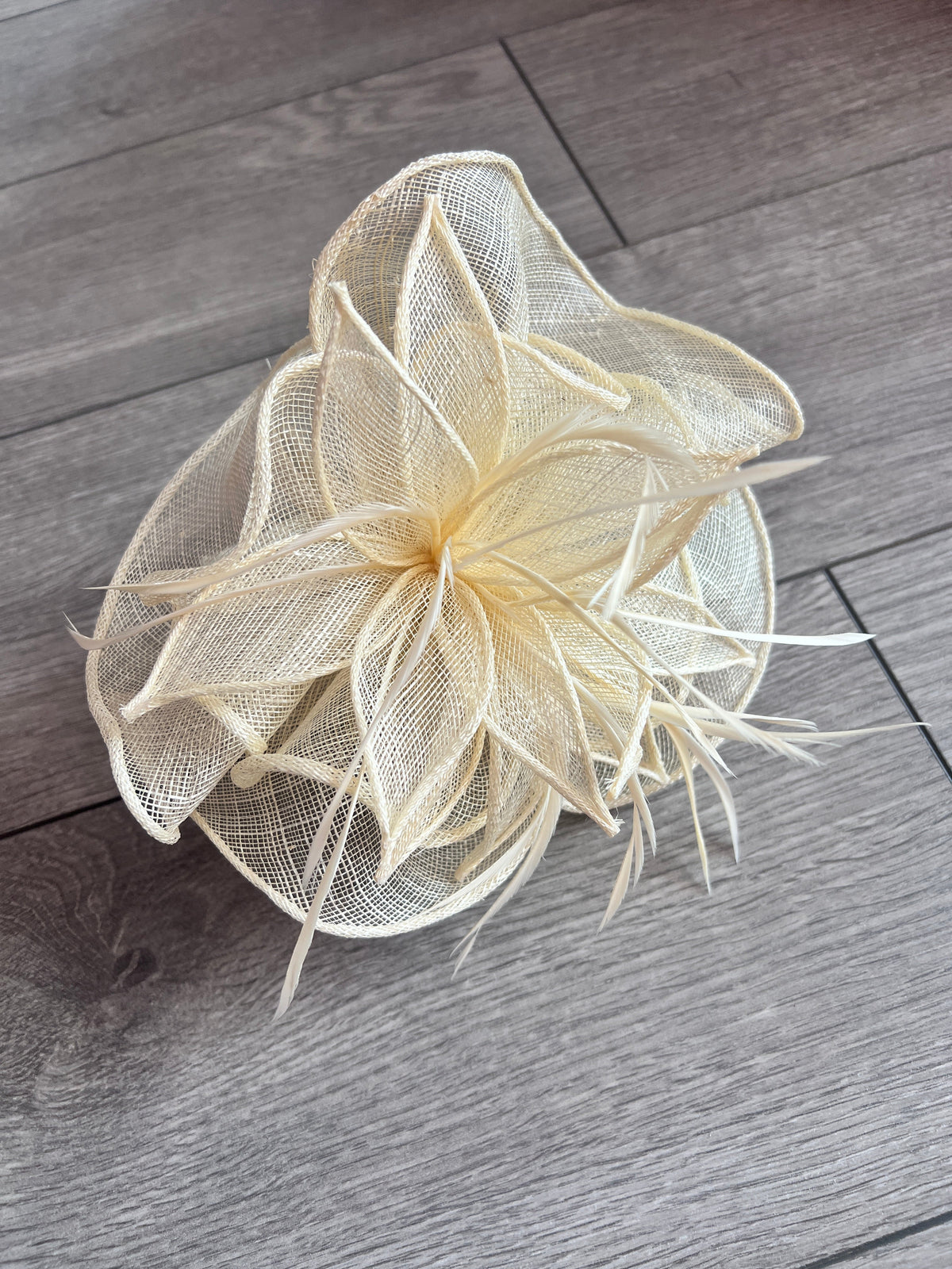 Fluted Sinamay Flower Ivory Cream Fascinator Headband-Fascinators Direct