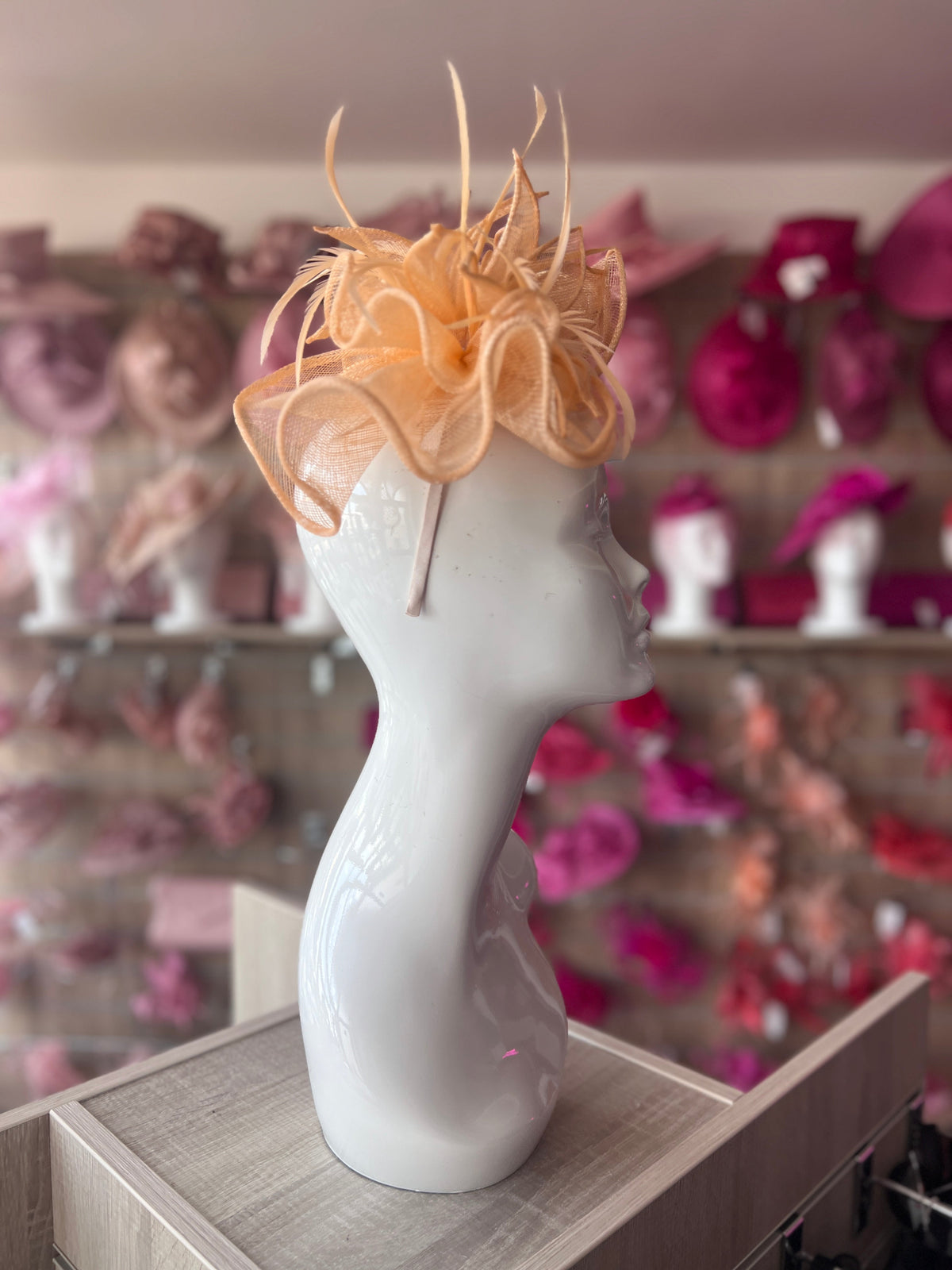 Fluted Sinamay Flower Nude Fascinator Headband-Fascinators Direct