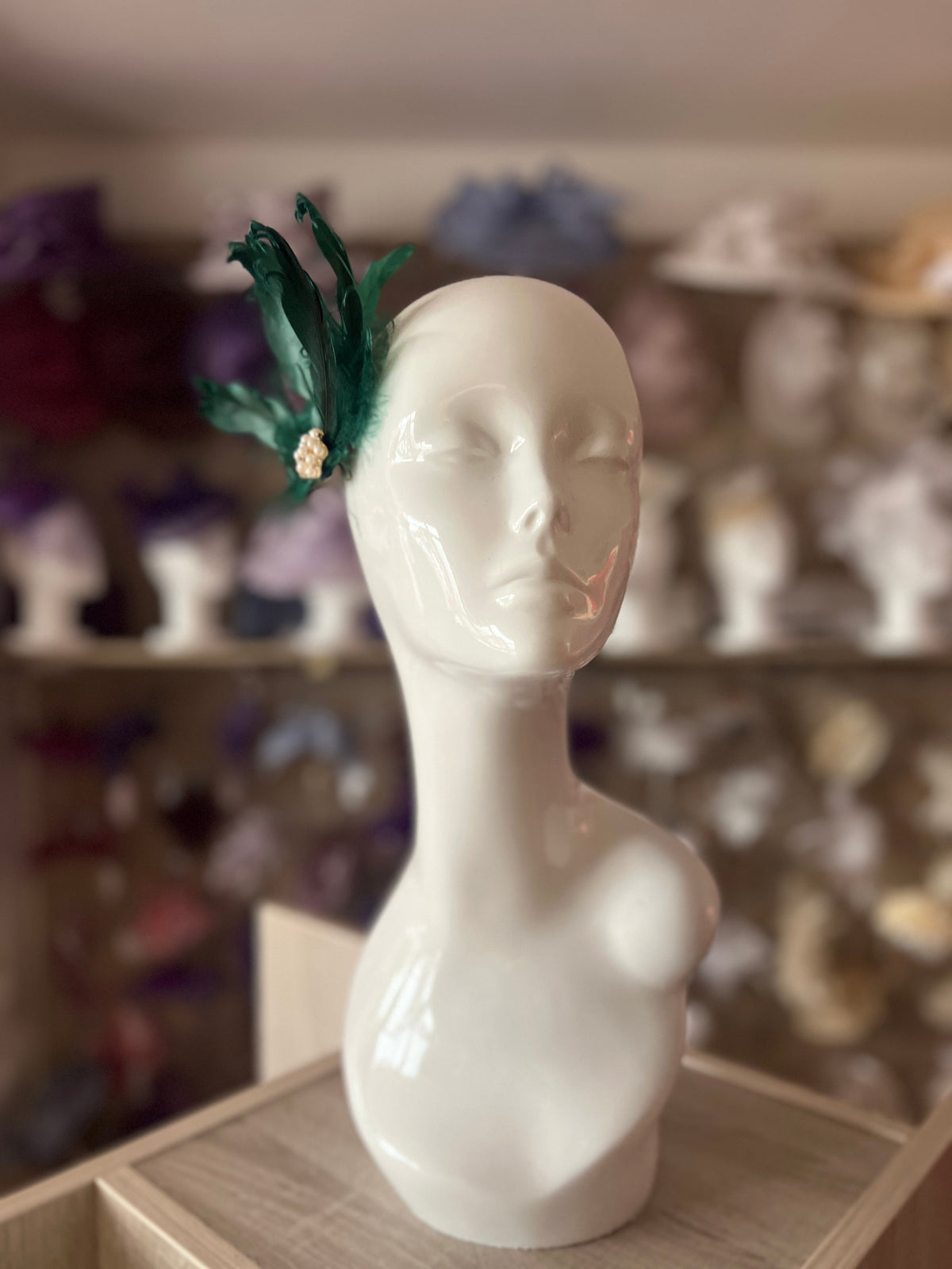 Forest Green Fascinator Clip with Vintage Feathers &amp; Pearls-Fascinators Direct