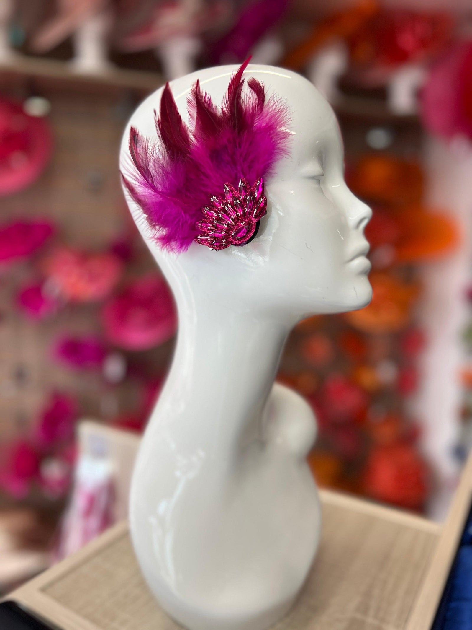 Fuchsia Art Deco Style Feather Flapper Hair Clip-Fascinators Direct
