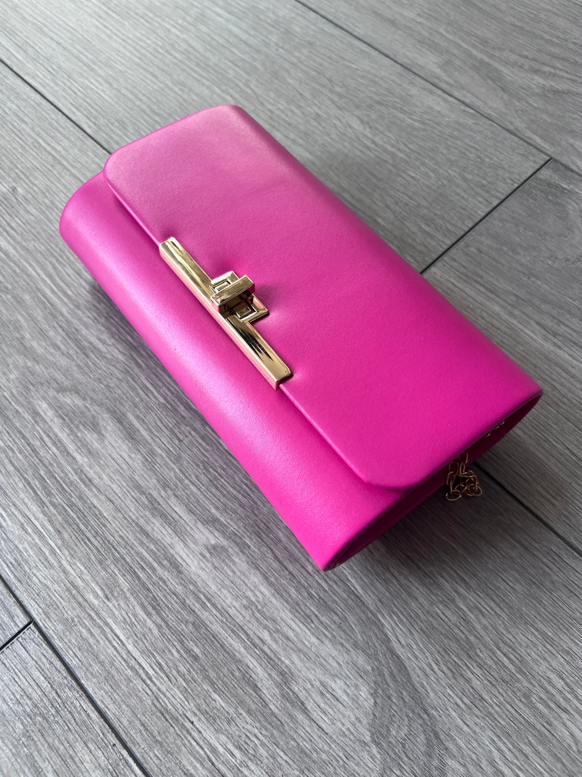 Fuchsia Clutch Bag With Gold Turn Lock-Fascinators Direct