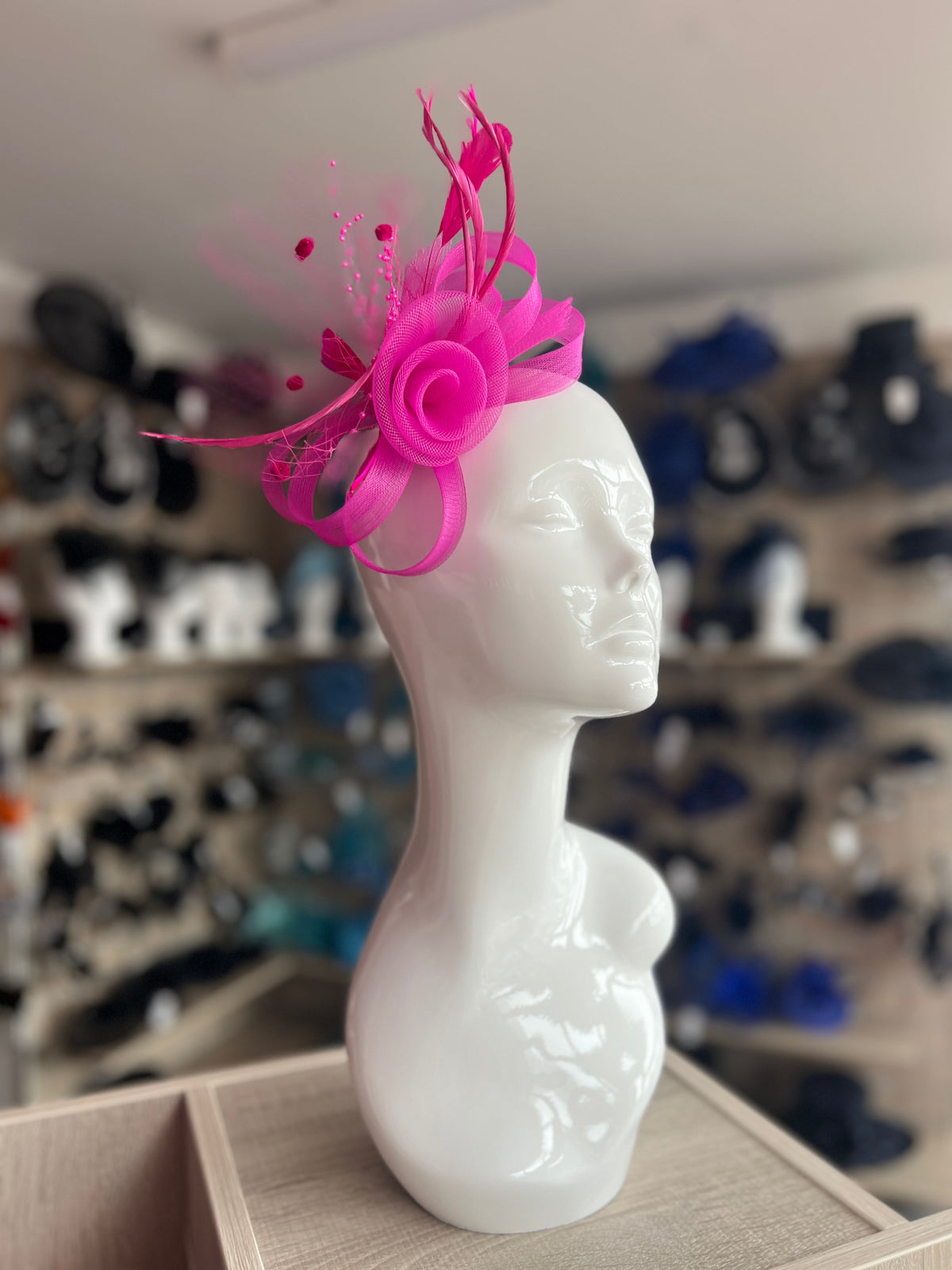 Fuchsia Crinoline Fascinator with Beads, Loops &amp; Netting-Fascinators Direct