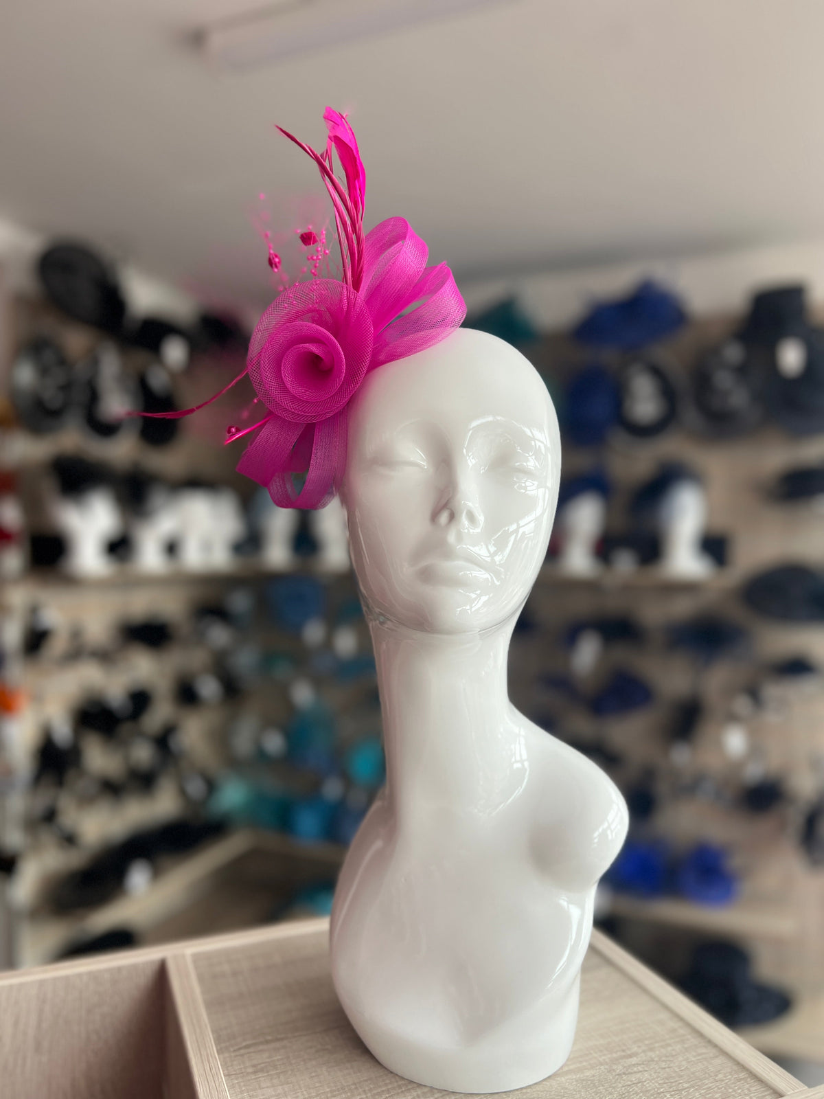 Fuchsia Crinoline Fascinator with Beads, Loops &amp; Netting-Fascinators Direct