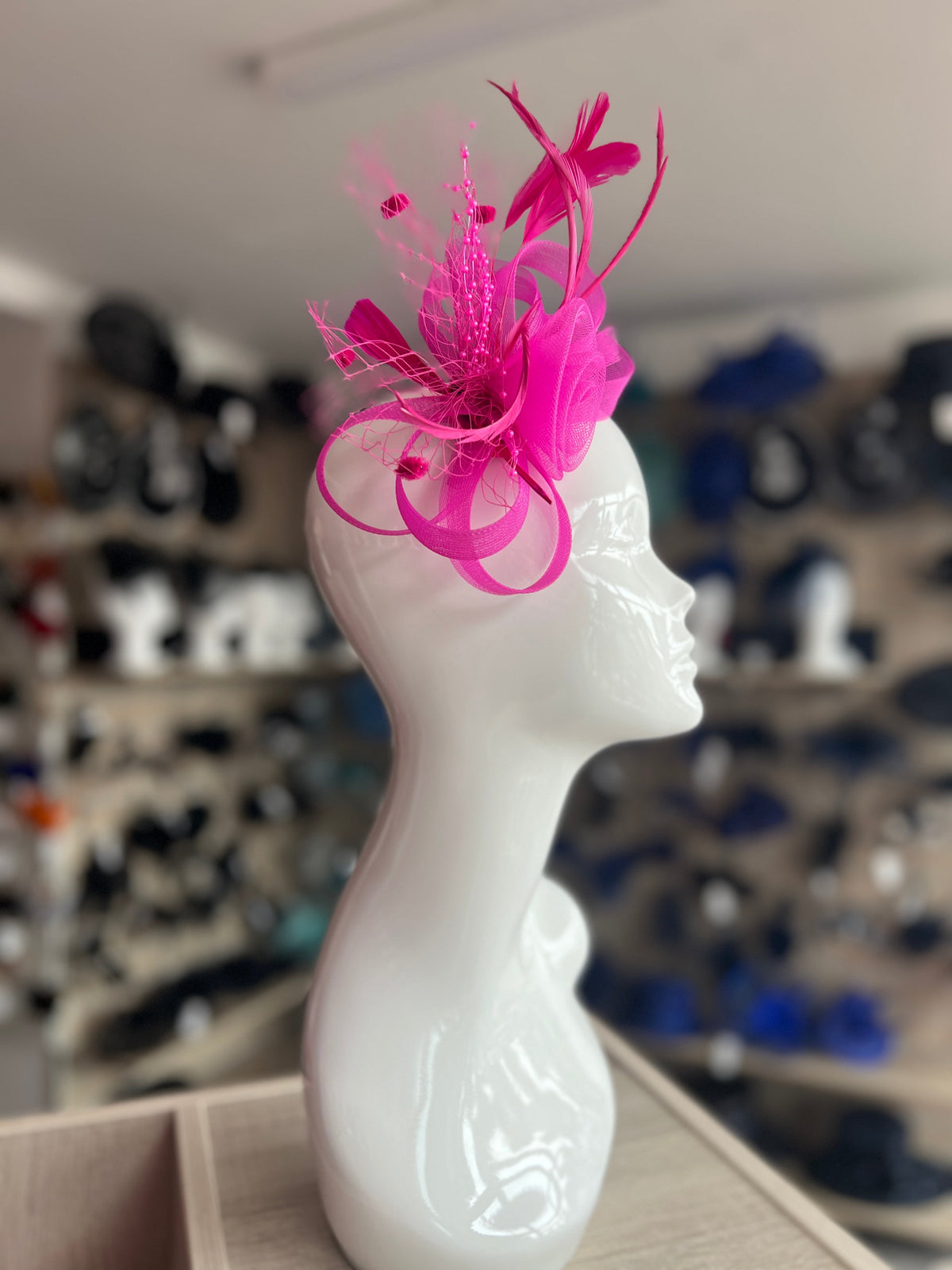 Fuchsia Crinoline Fascinator with Beads, Loops &amp; Netting-Fascinators Direct