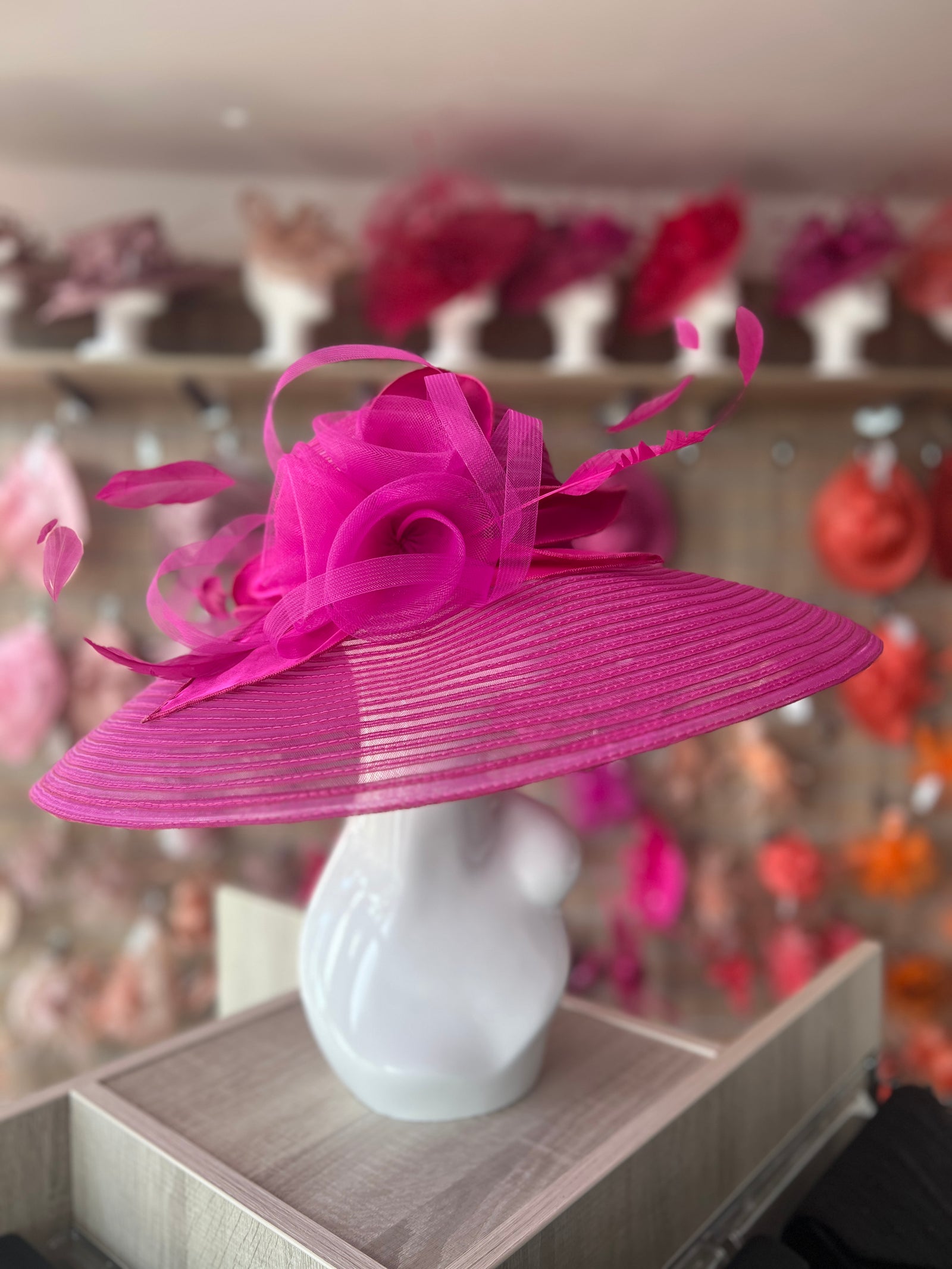 Fuchsia Crinoline Wide Brim Hat-Fascinators Direct