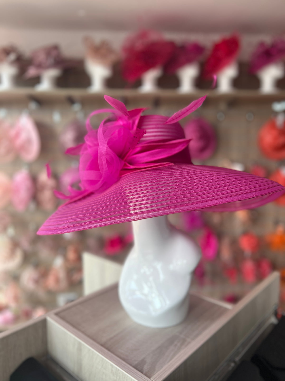 Fuchsia Crinoline Wide Brim Hat-Fascinators Direct