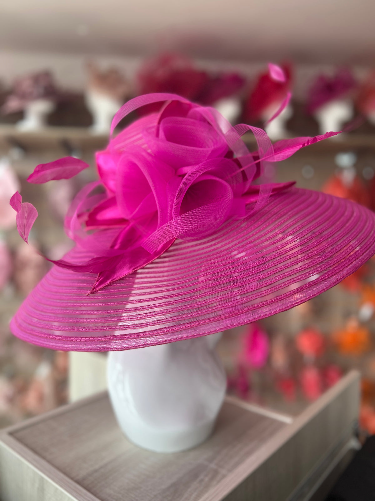 Fuchsia Crinoline Wide Brim Hat-Fascinators Direct