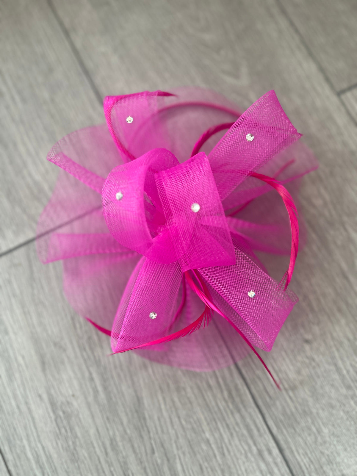 Fuchsia Diamante Fascinator With Ruched Crinoline &amp; Feathers-Fascinators Direct