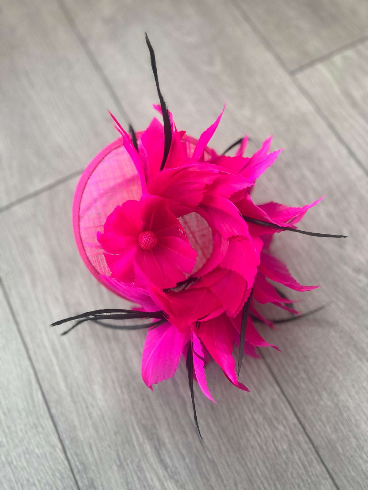 Fuchsia Disc Fascinator With Bendable Feather-Fascinators Direct