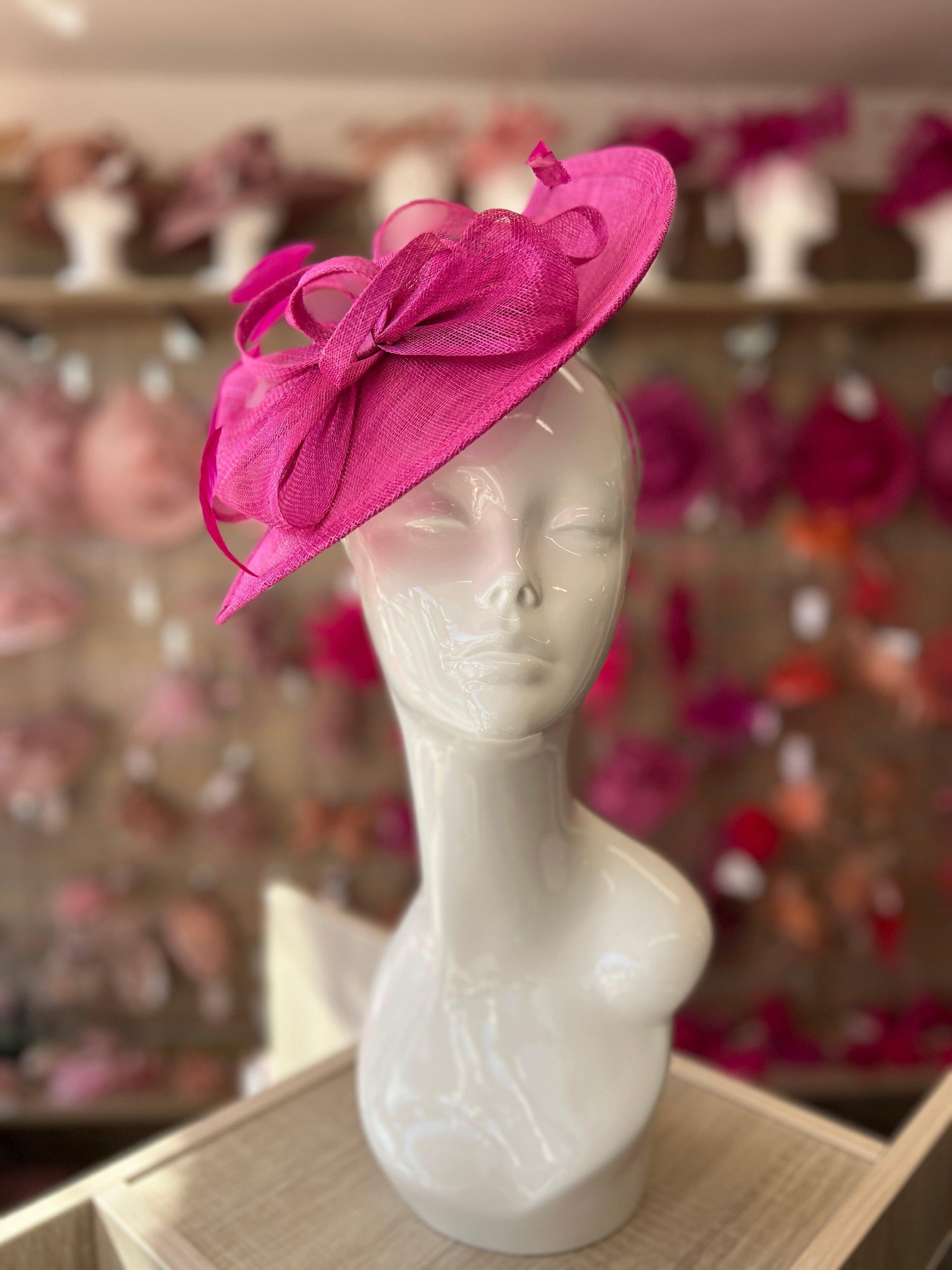 Fuchsia Disc Fascinator with Decorative Bow-Fascinators Direct