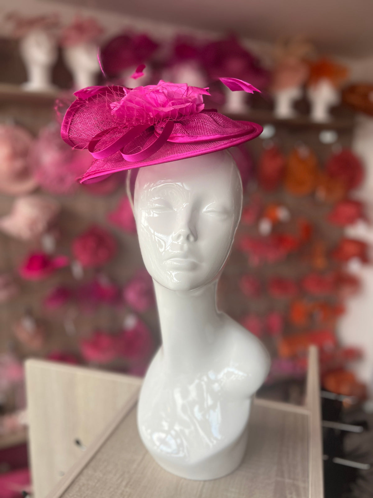 Fuchsia Disc Fascinator with Fabric Rose &amp; Netting-Fascinators Direct