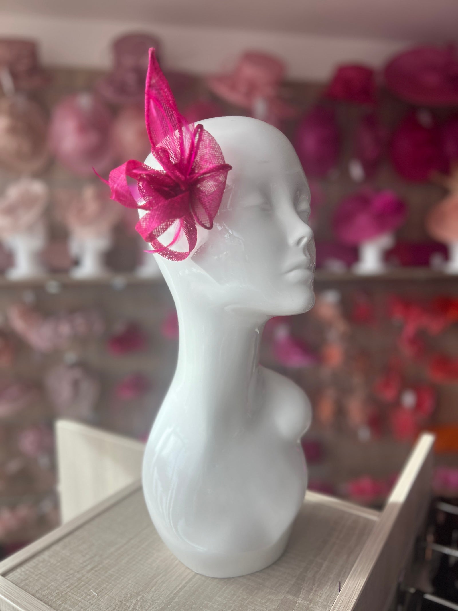 Fuchsia Fascinator Clip with Sinamay & Feather Flower-Fascinators Direct