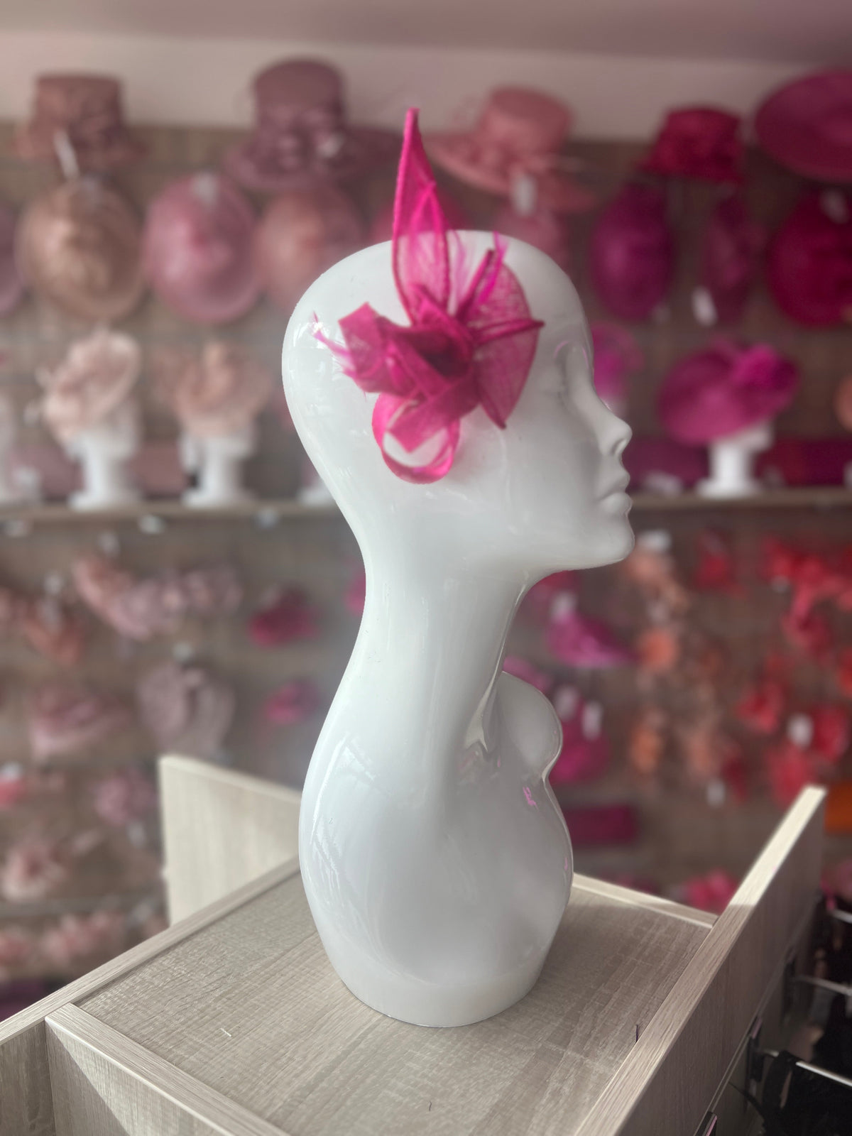 Fuchsia Fascinator Clip with Sinamay &amp; Feather Flower-Fascinators Direct