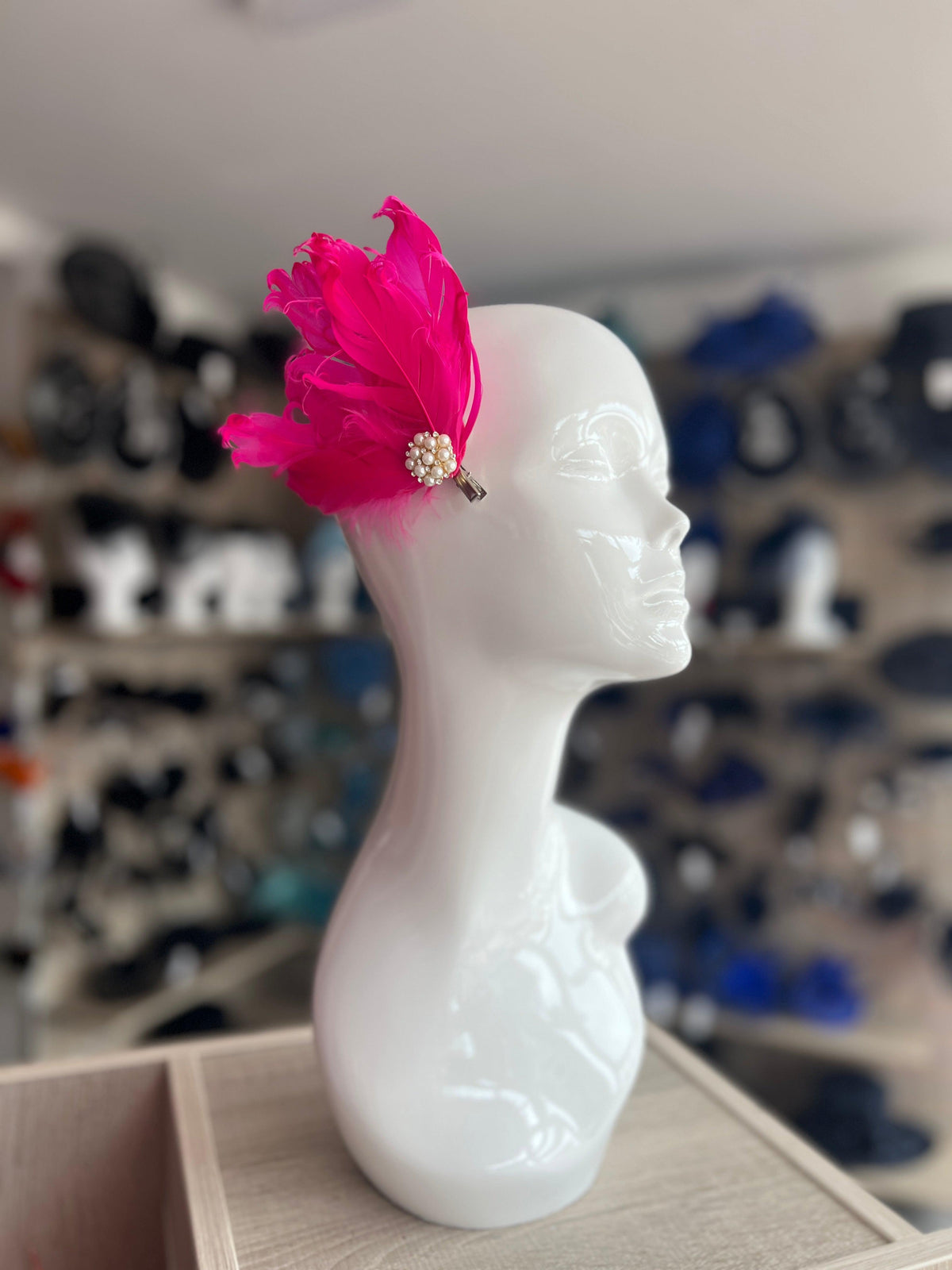 Fuchsia Fascinator Clip with Vintage Feathers &amp; Pearls-Fascinators Direct