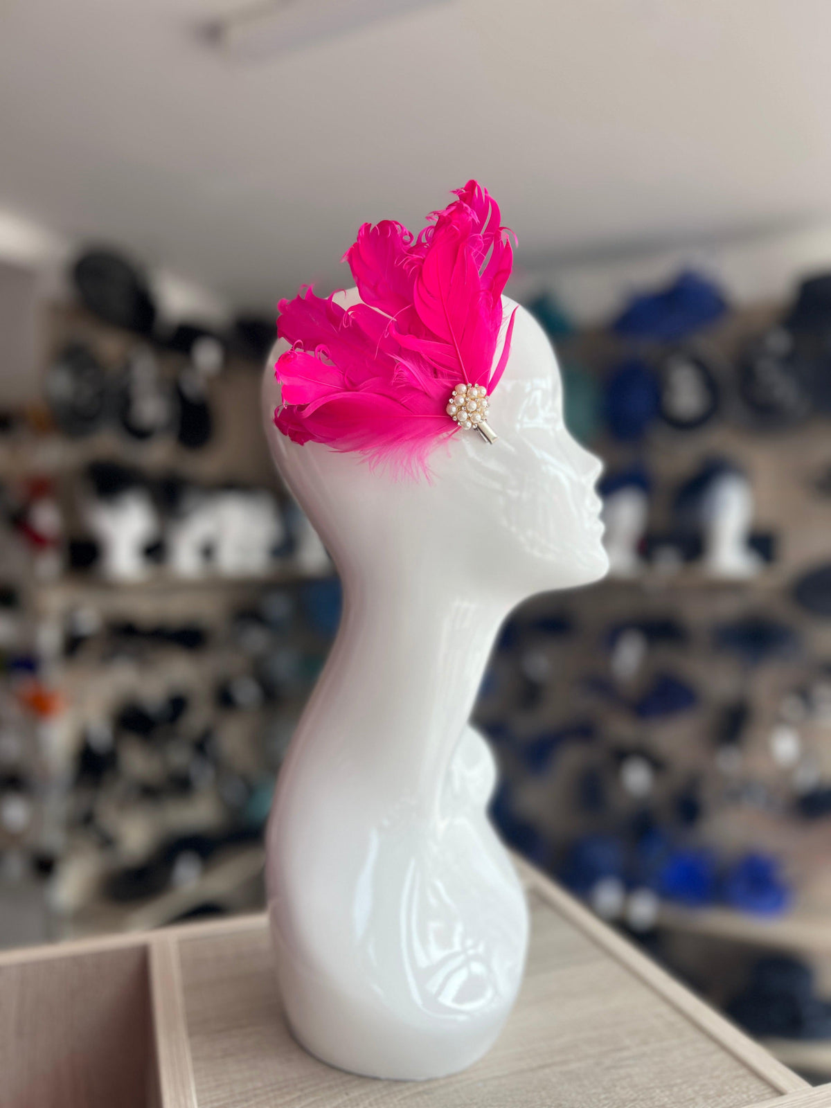 Fuchsia Fascinator Clip with Vintage Feathers &amp; Pearls-Fascinators Direct