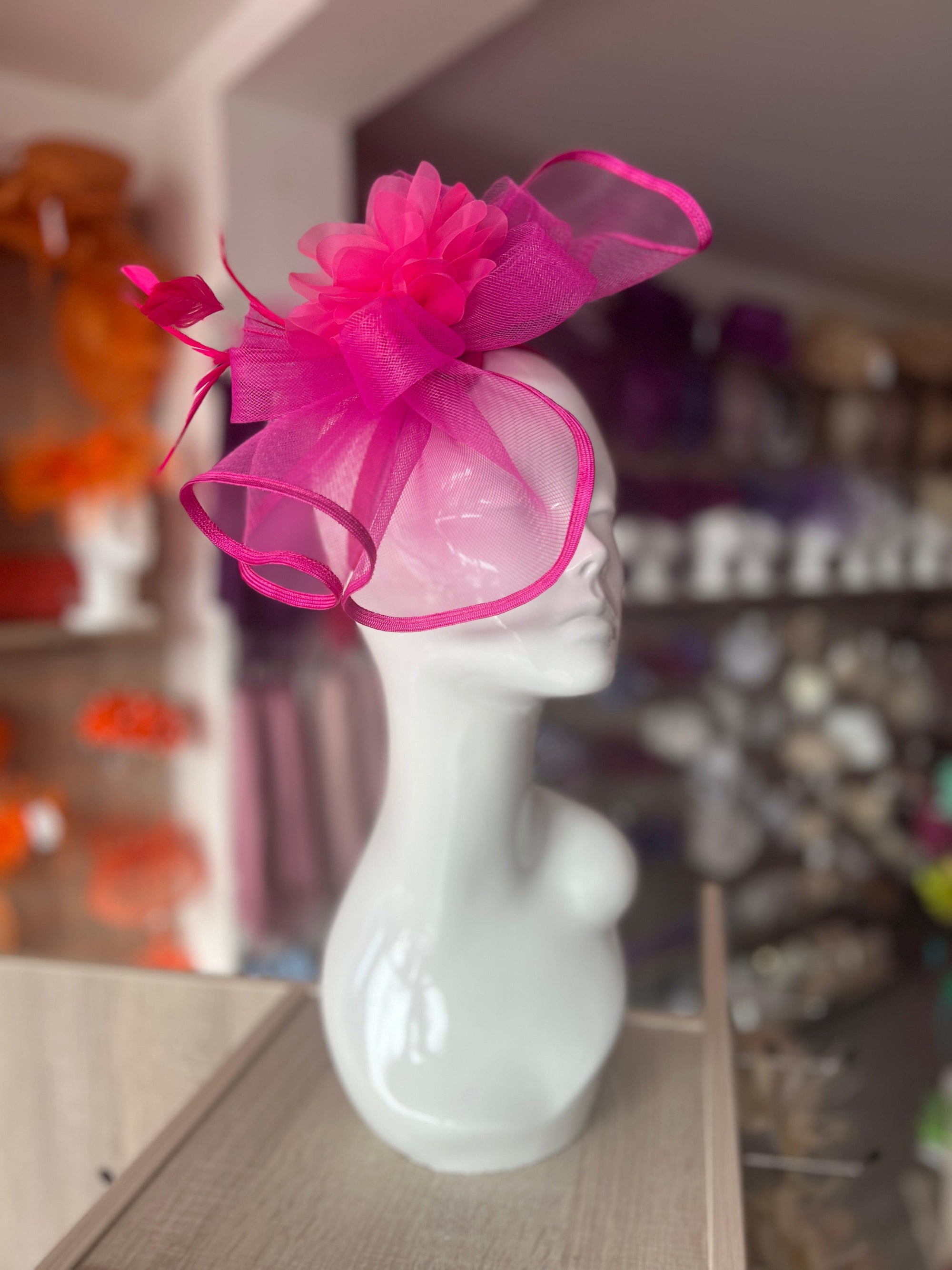 Fuchsia Fascinator Fluted Crinoline & Flower-Fascinators Direct