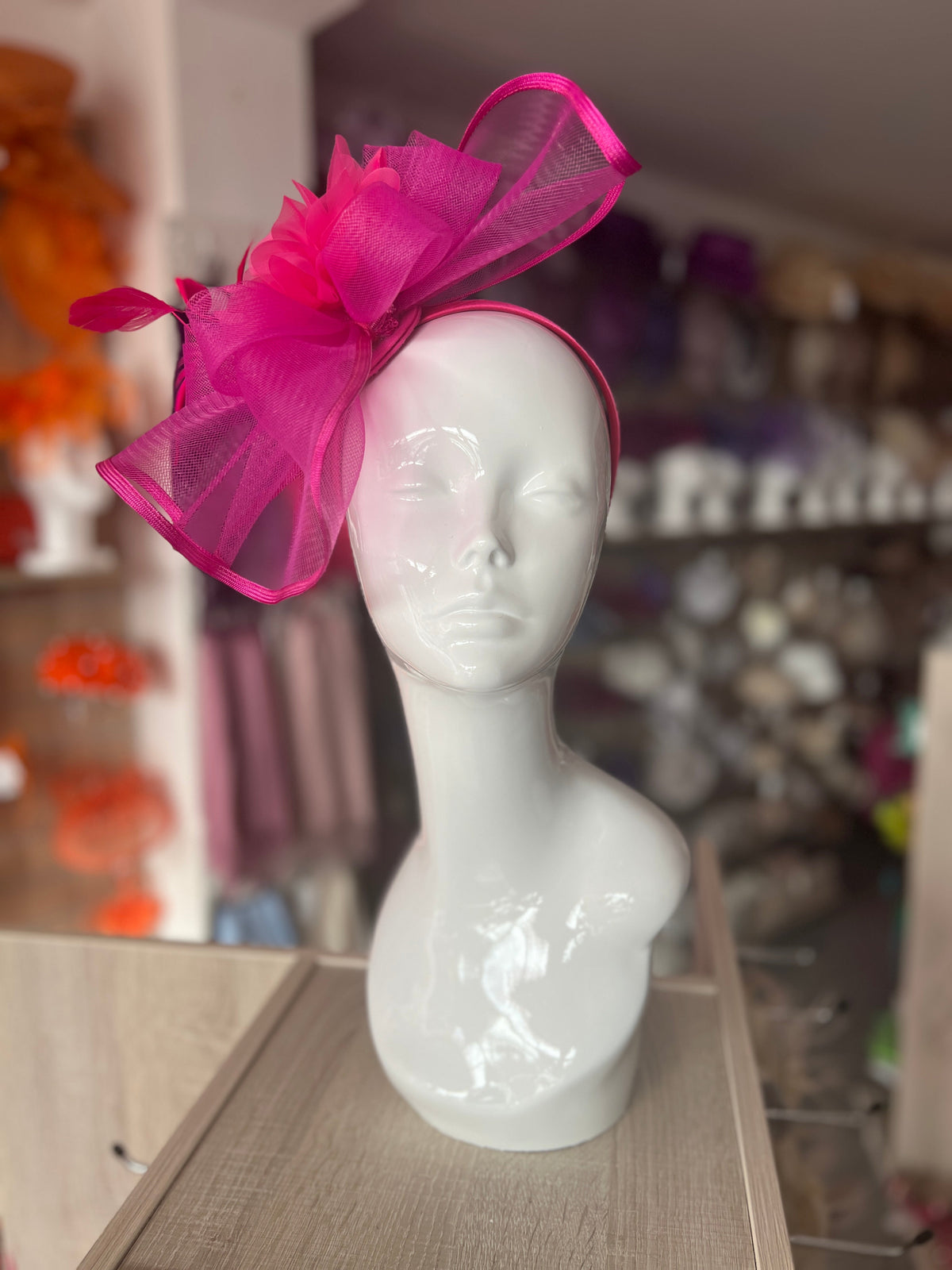 Fuchsia Fascinator Fluted Crinoline &amp; Flower-Fascinators Direct