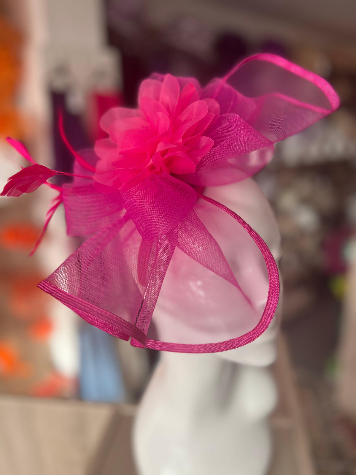 Fuchsia Fascinator Fluted Crinoline &amp; Flower-Fascinators Direct