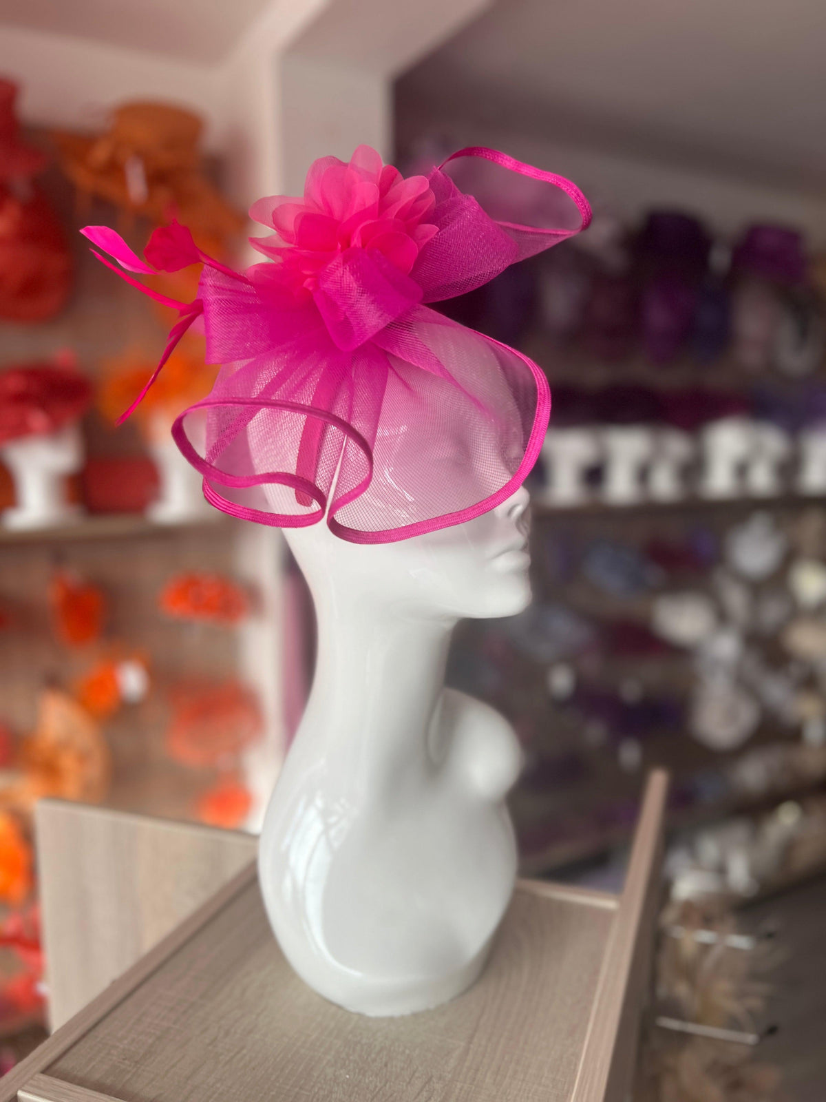 Fuchsia Fascinator Fluted Crinoline &amp; Flower-Fascinators Direct