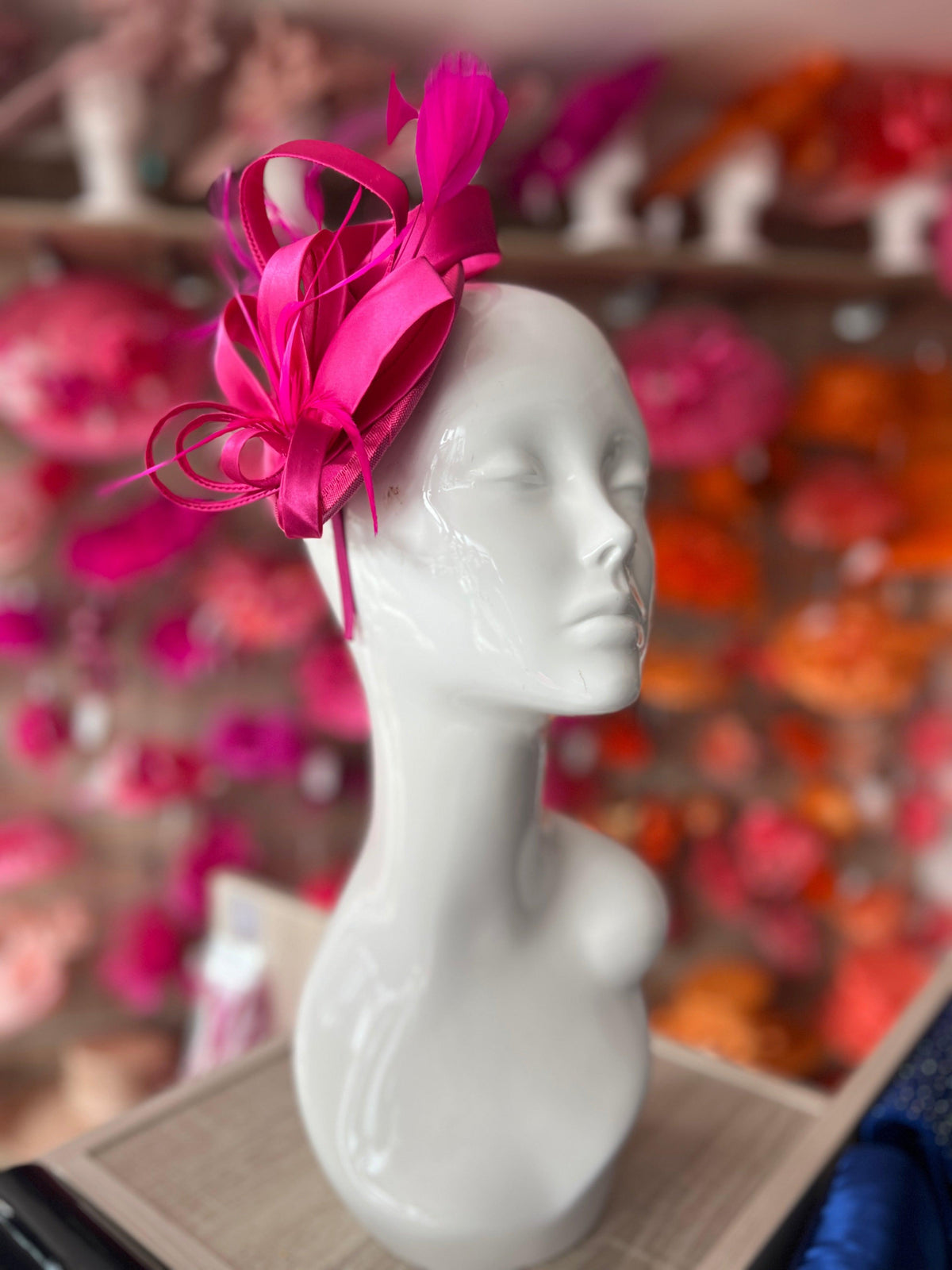 Fuchsia Fascinator Headband With Looped Satin &amp; Feathers-Fascinators Direct