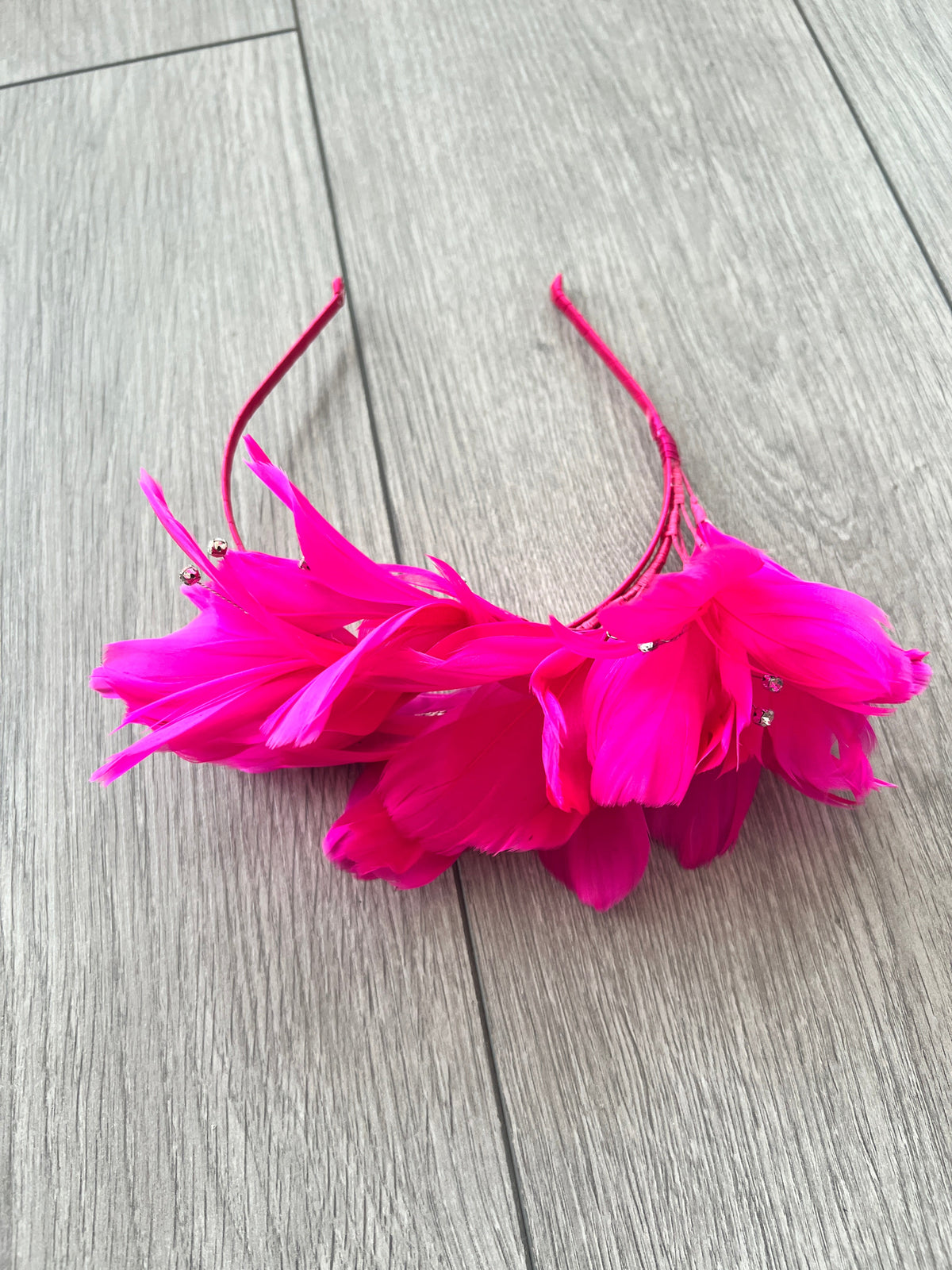 Fuchsia Fascinator Headband with Feather Petals &amp; Diamanté-Fascinators Direct