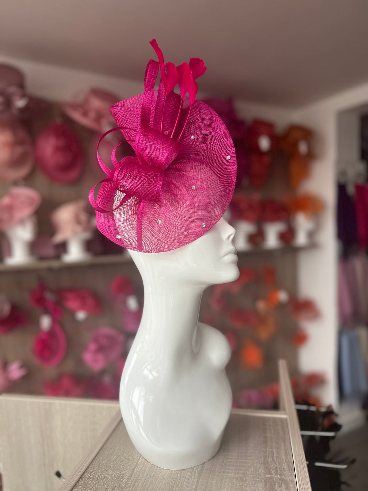 Fuchsia Fascinator With Diamanté Oval Base-Fascinators Direct
