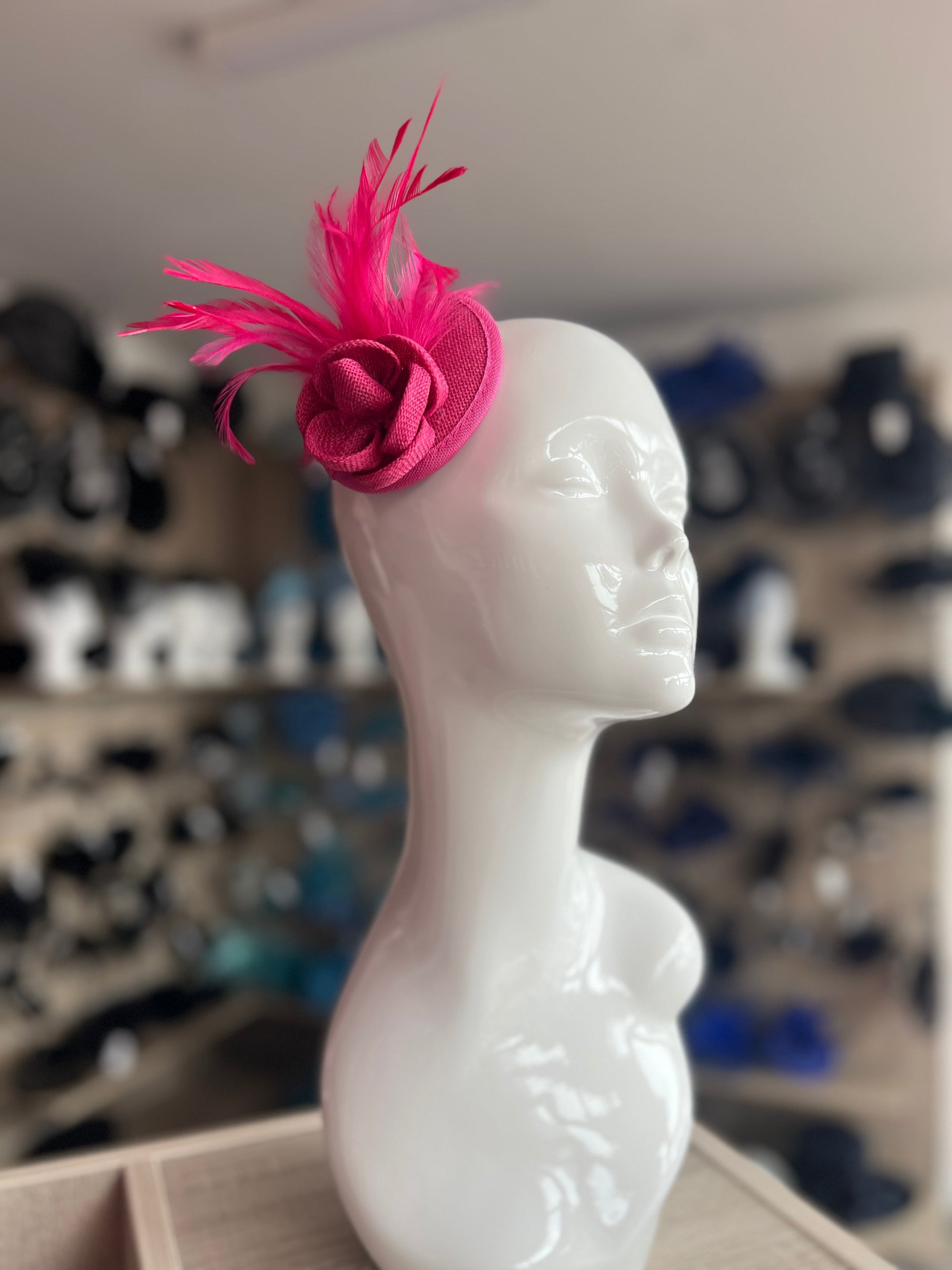 Fuchsia Fascinator with Lily Flower & Feathers-Fascinators Direct