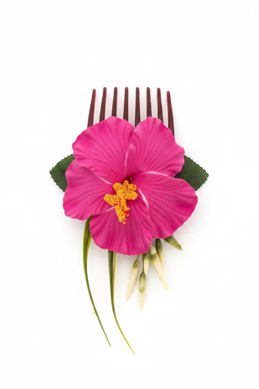 Fuchsia Hawaiian Hair Flower Comb-Fascinators Direct