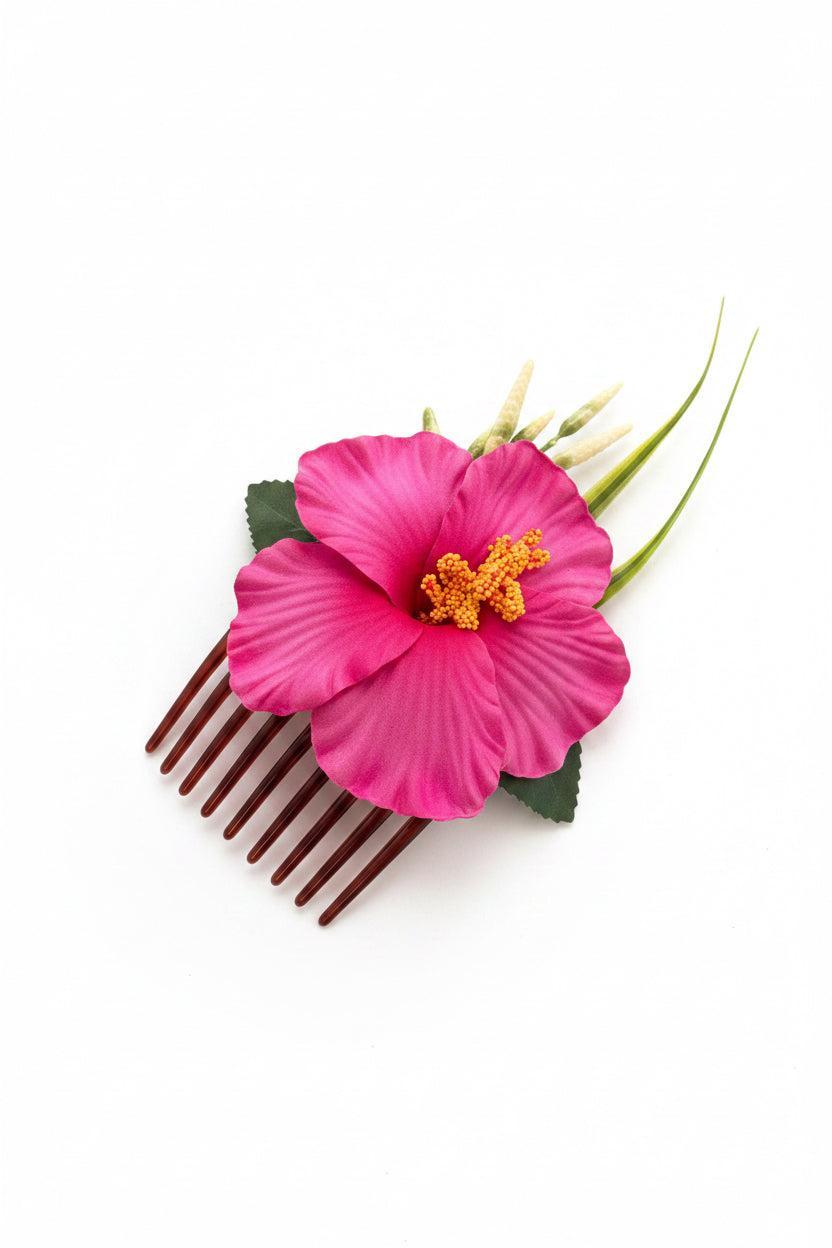 Fuchsia Hawaiian Hair Flower Comb-Fascinators Direct