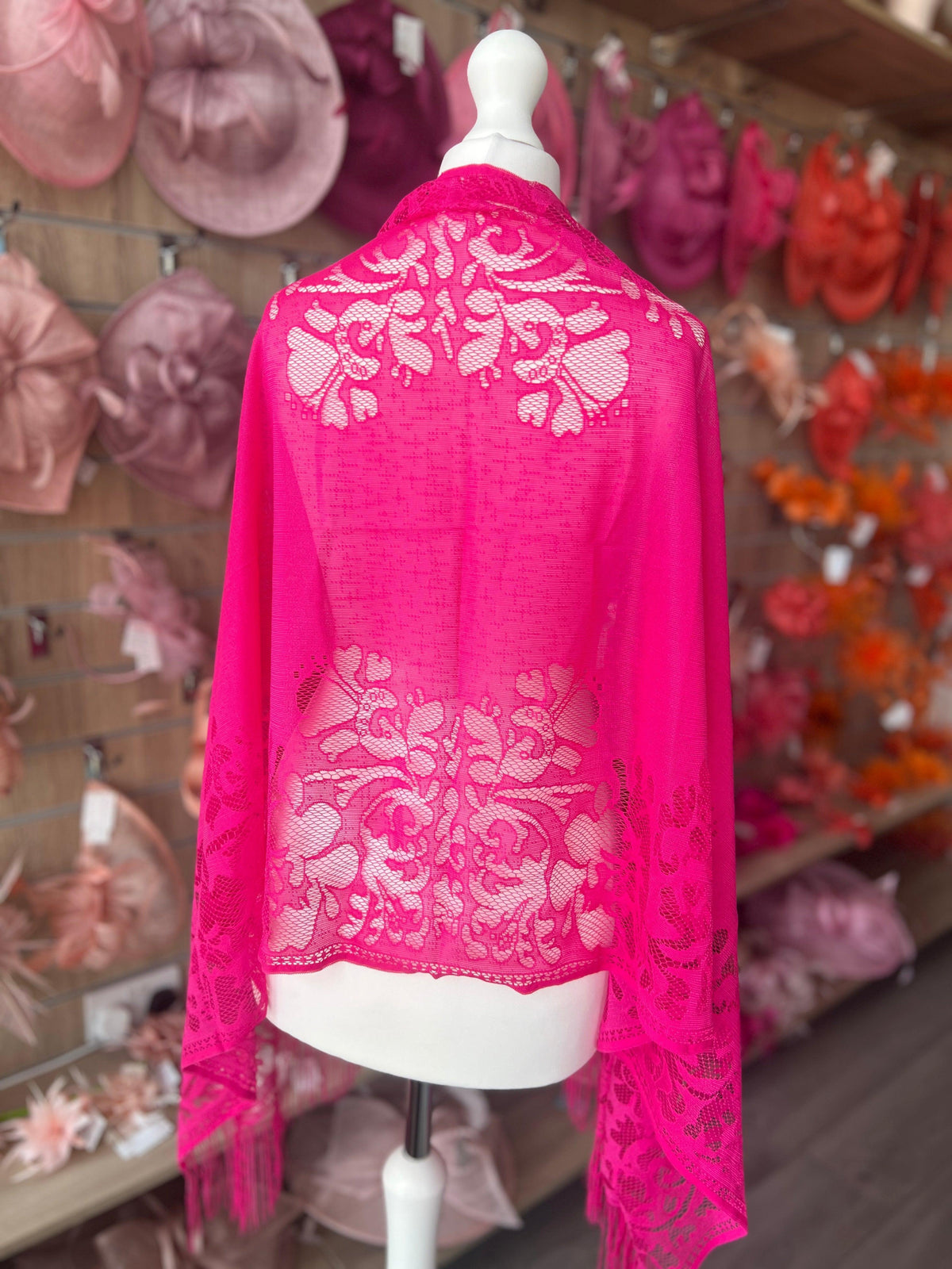Fuchsia Lace Shawl-Fascinators Direct