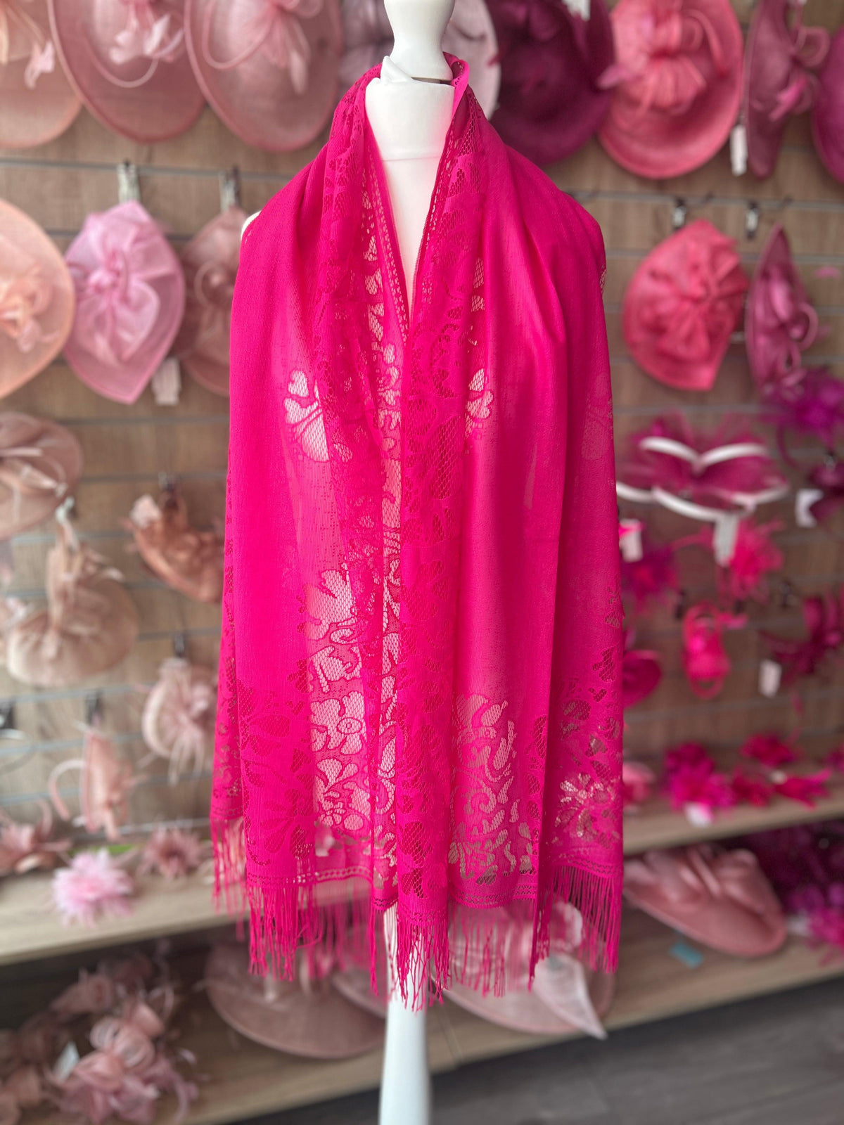 Fuchsia Lace Shawl-Fascinators Direct