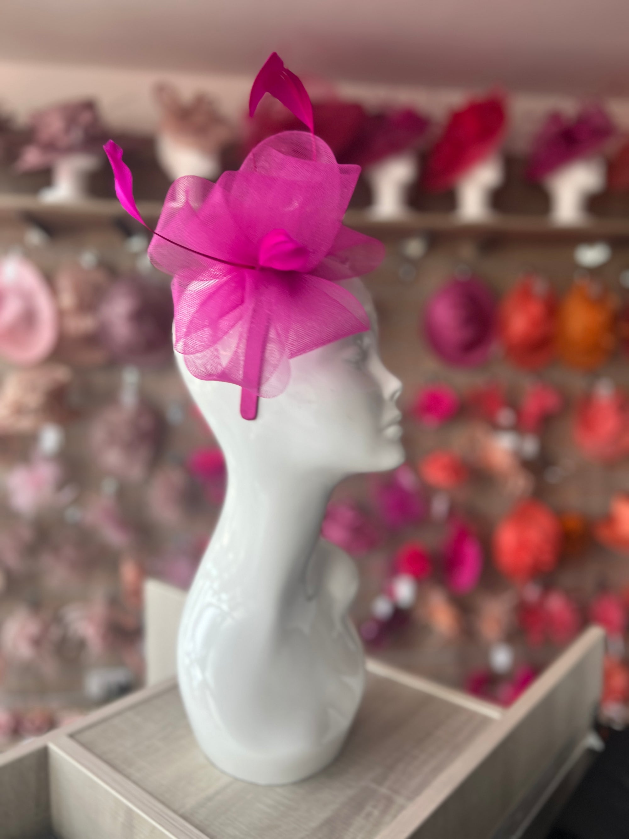Fuchsia Large Loop Fascinator With Feathers-Fascinators Direct
