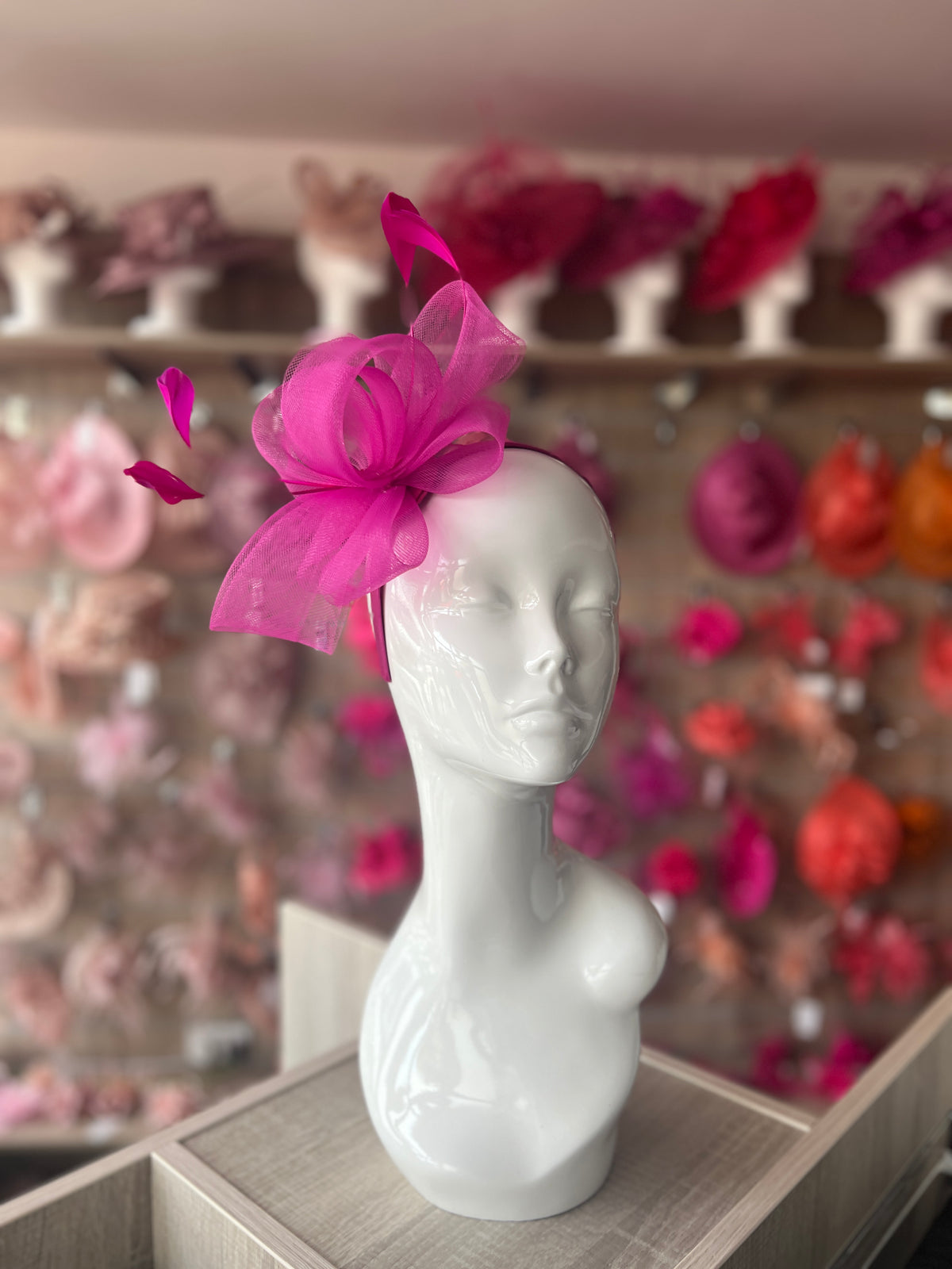Fuchsia Large Loop Fascinator With Feathers-Fascinators Direct