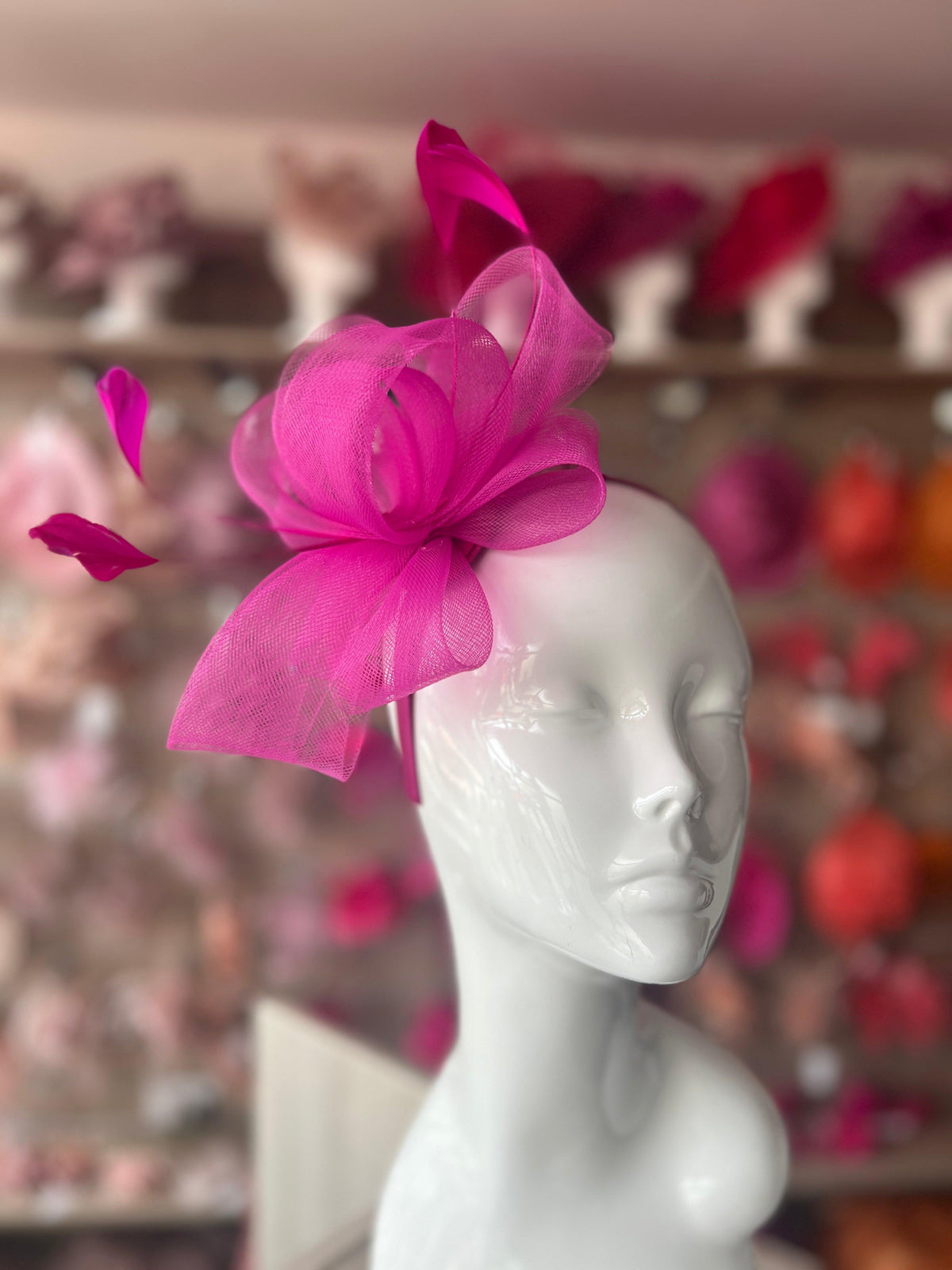 Fuchsia Large Loop Fascinator With Feathers-Fascinators Direct