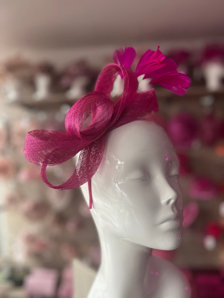 Fuchsia Large Loop Feather Headband Fascinator display picture 2