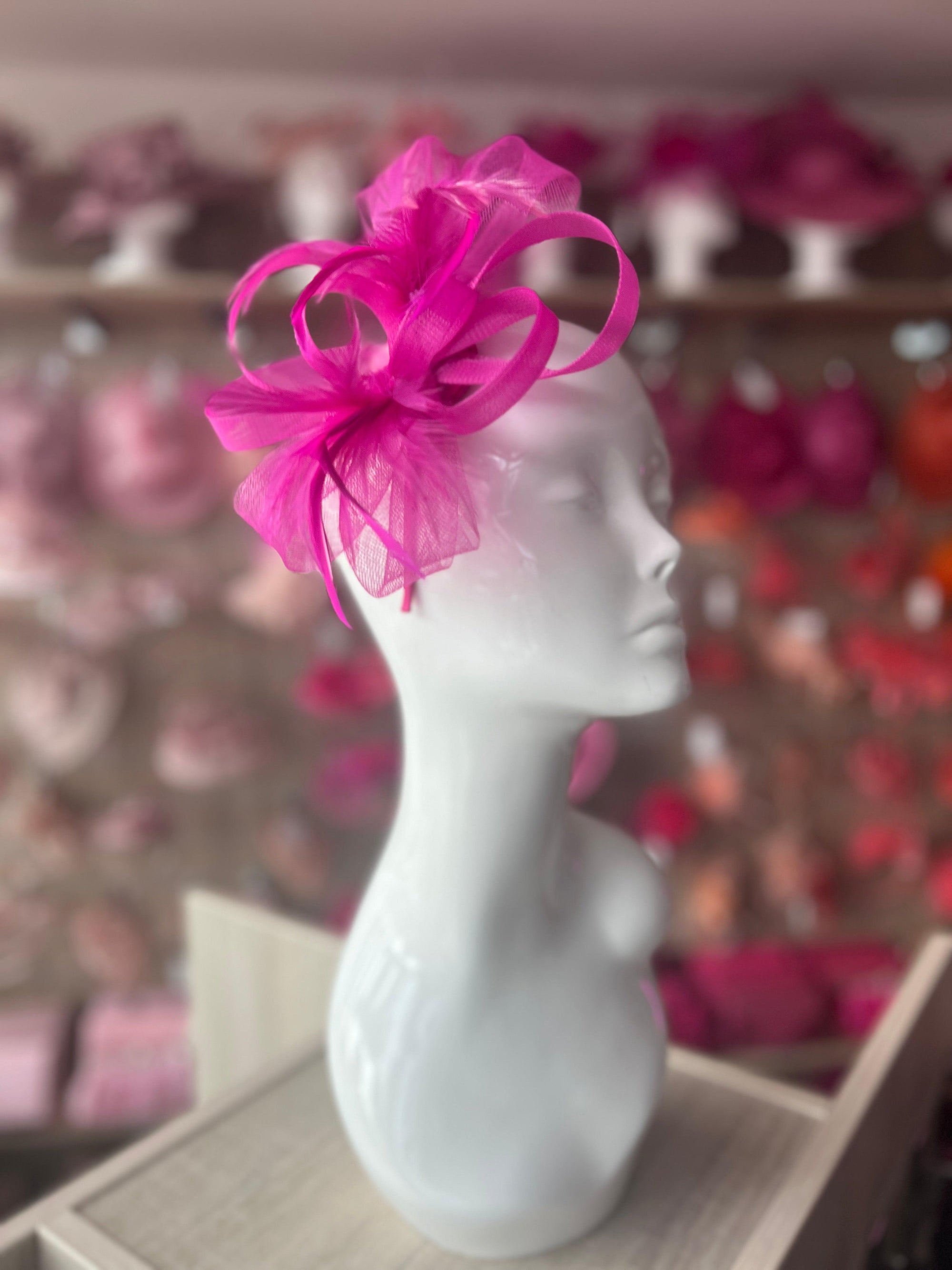 Fuchsia Loop Bow Fascinator With Feathers-Fascinators Direct