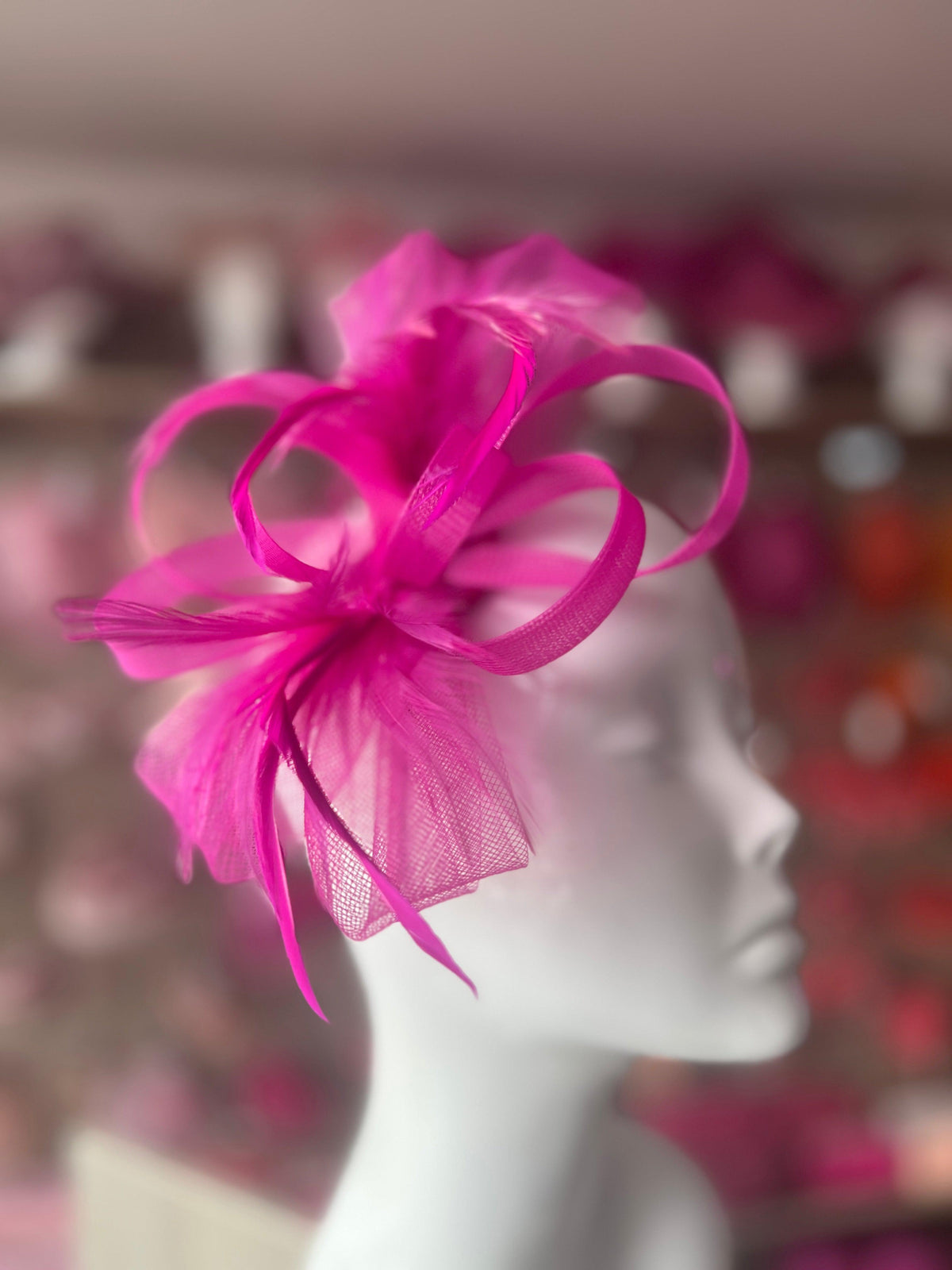 Fuchsia Loop Bow Fascinator With Feathers-Fascinators Direct
