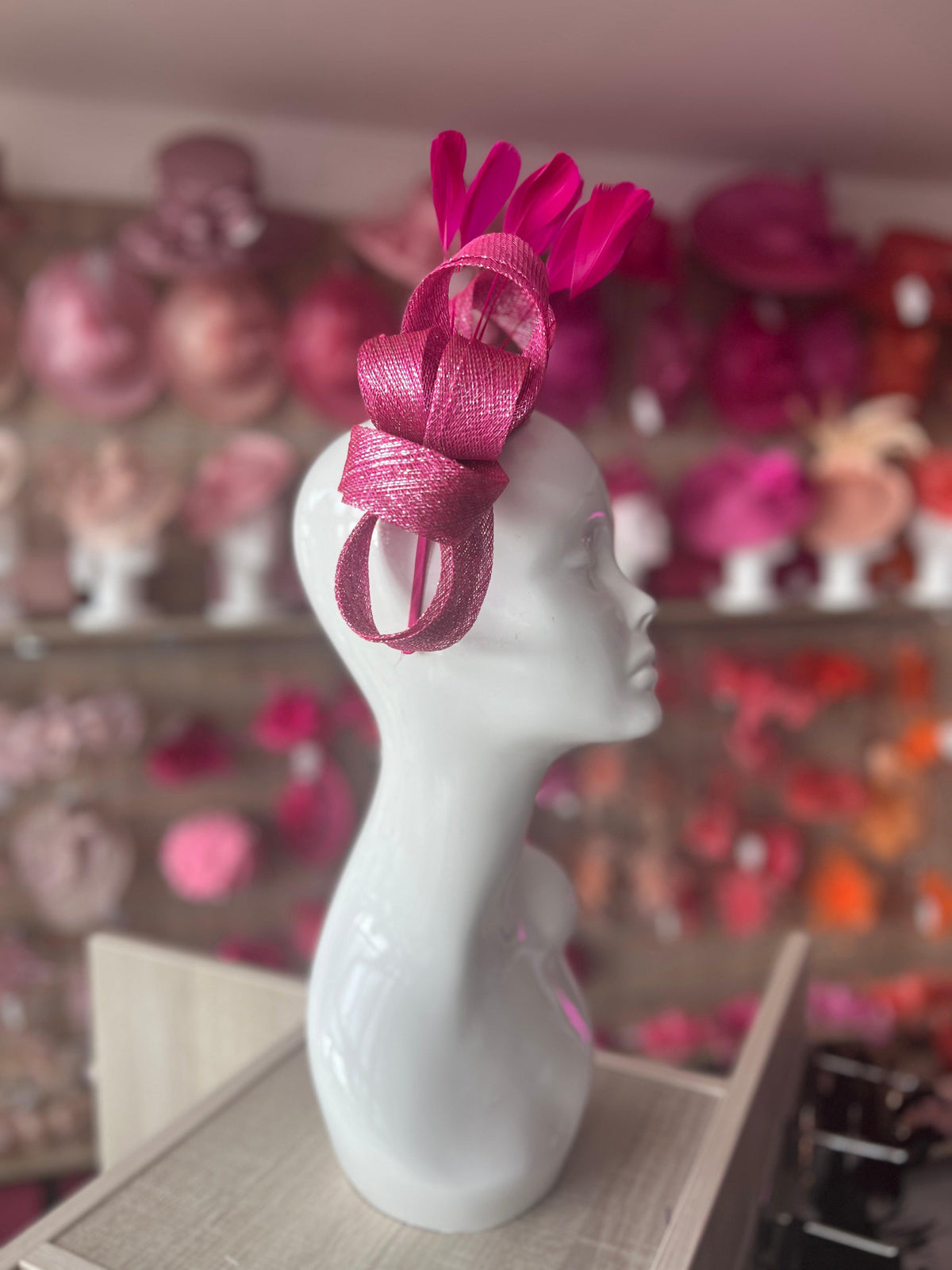 Fuchsia Metallic Large Loop Feather Headband Fascinator-Fascinators Direct