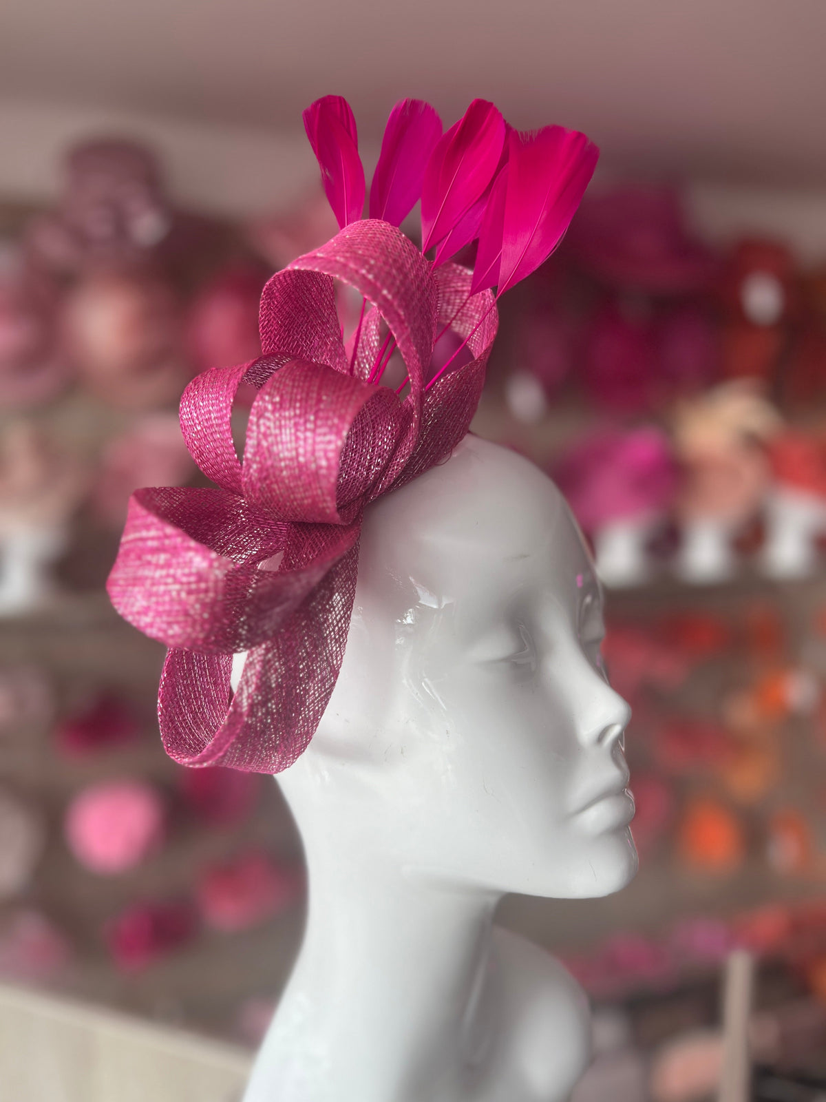Fuchsia Metallic Large Loop Feather Headband Fascinator-Fascinators Direct
