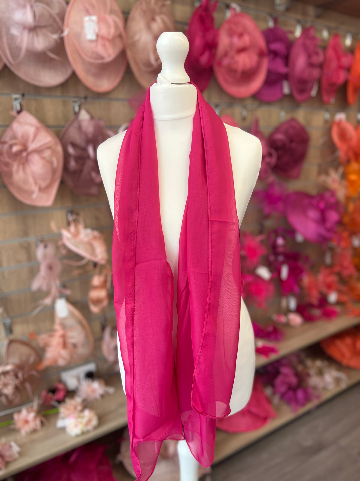 Fuchsia Pink Chiffon Scarf-Fascinators Direct