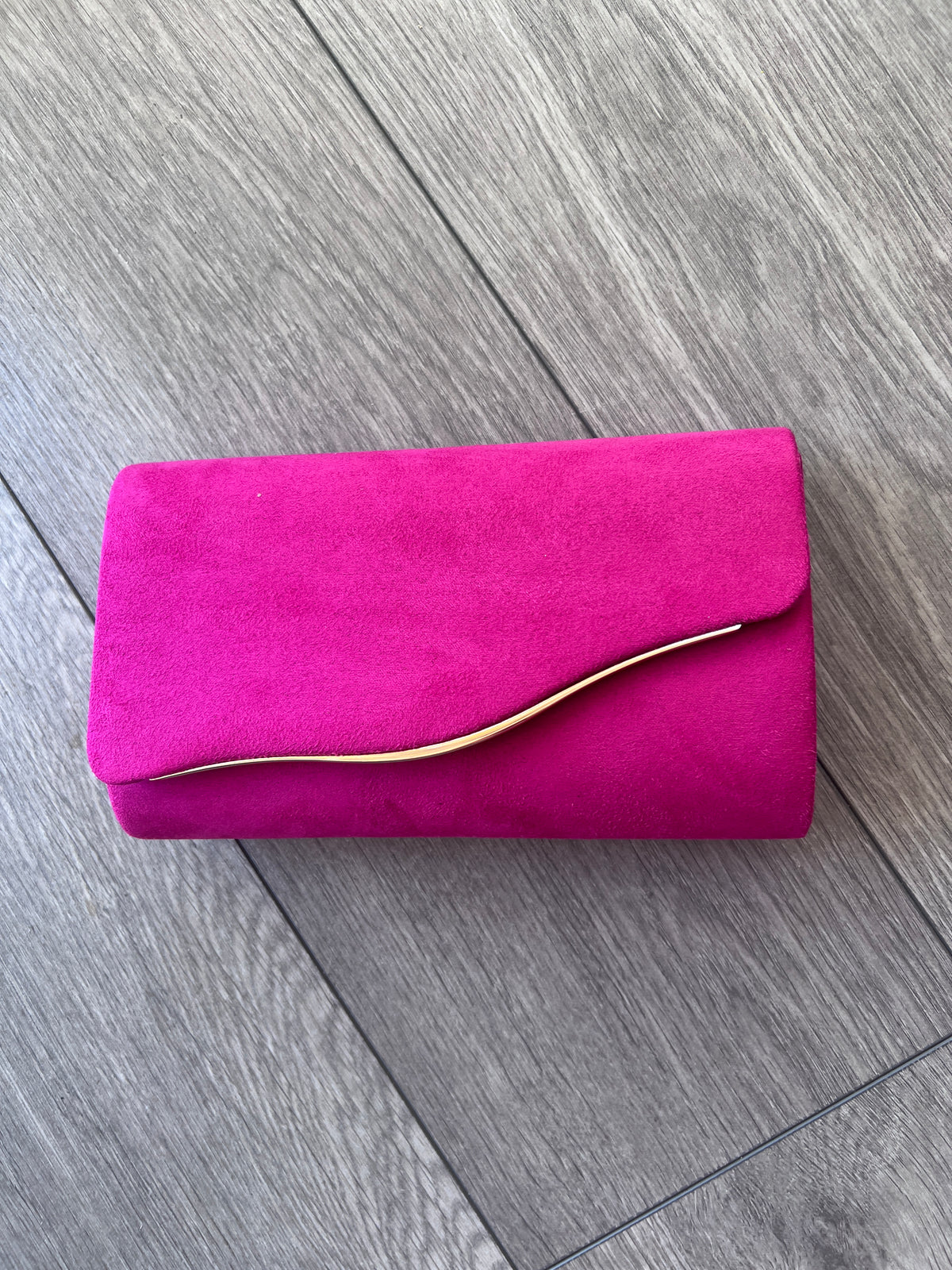 Fuchsia Pink Clutch Bag With Gold Trim-Fascinators Direct