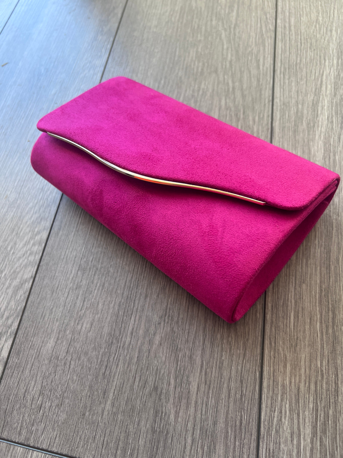 Fuchsia Pink Clutch Bag With Gold Trim-Fascinators Direct