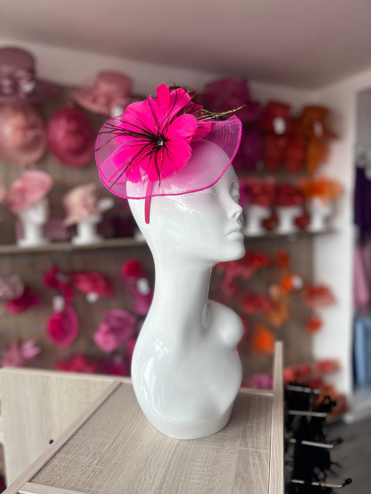 Fuchsia Pink Crinoline Flower Fascinator-Fascinators Direct